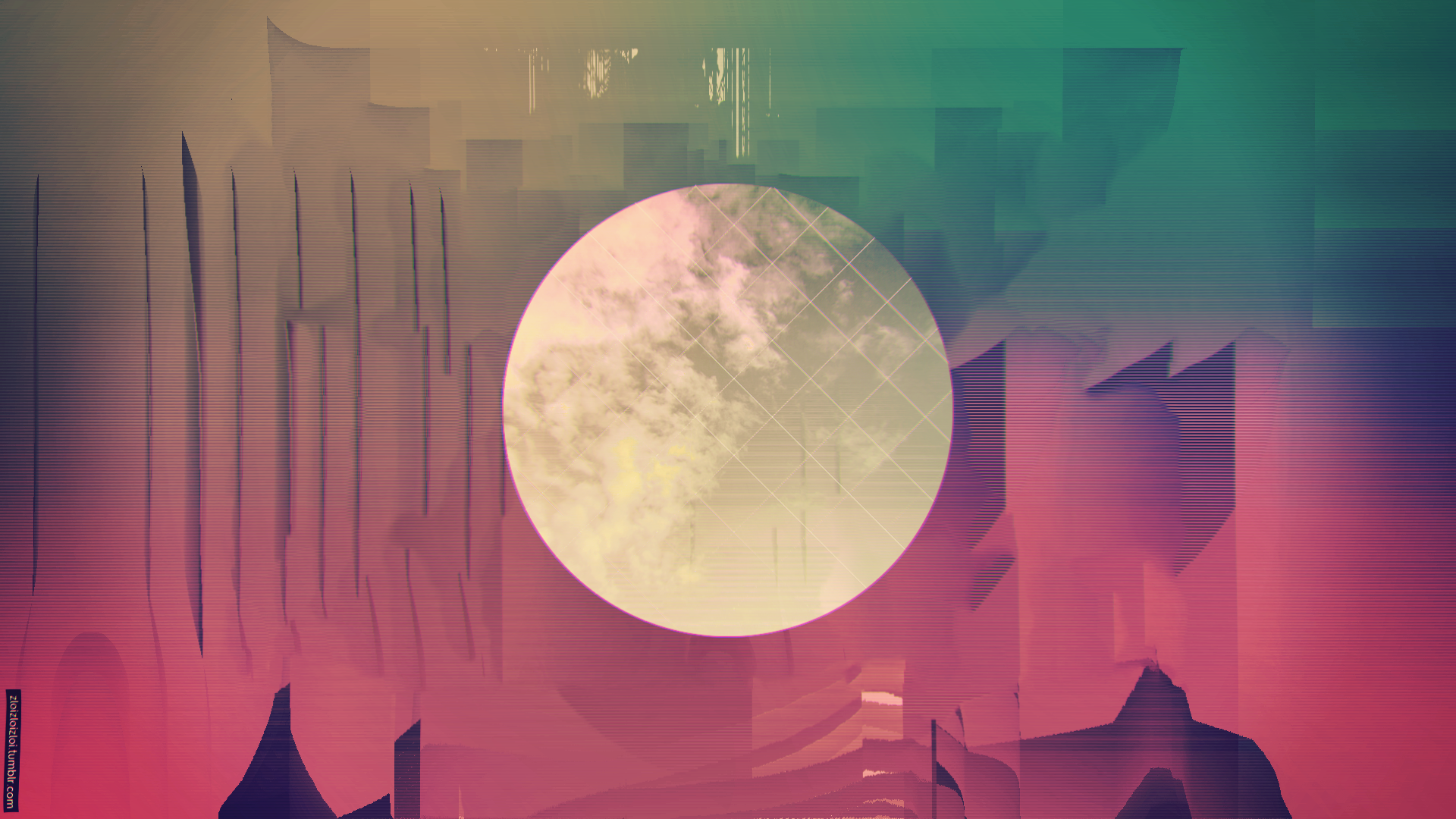 Abstract Glitch Art with Circular Element HD Wallpaper