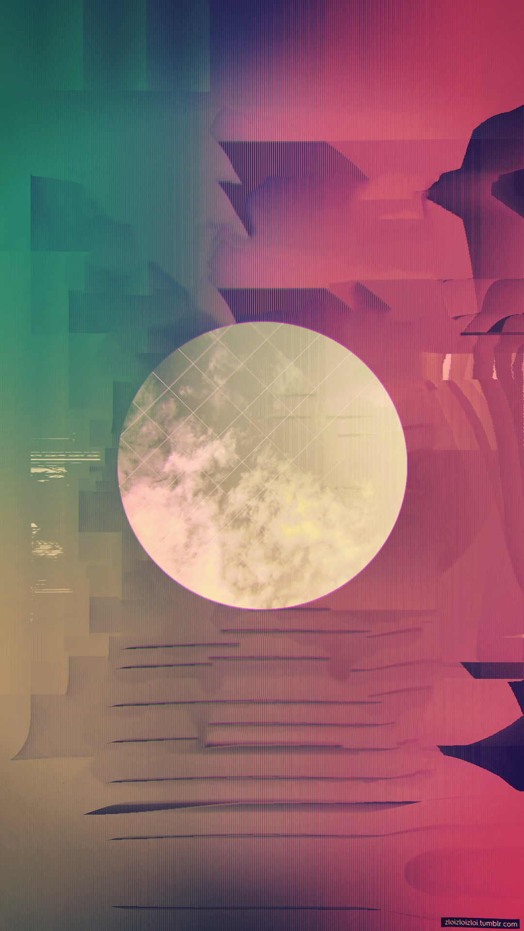 Abstract Glitch Art Circle with Clouds HD Wallpaper