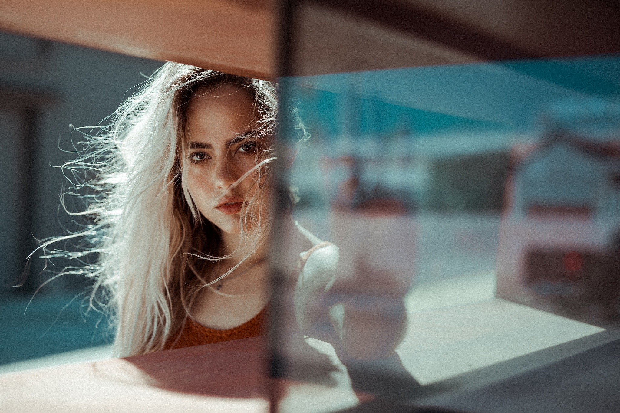 Woman with blonde hair in sunlight HD Wallpaper