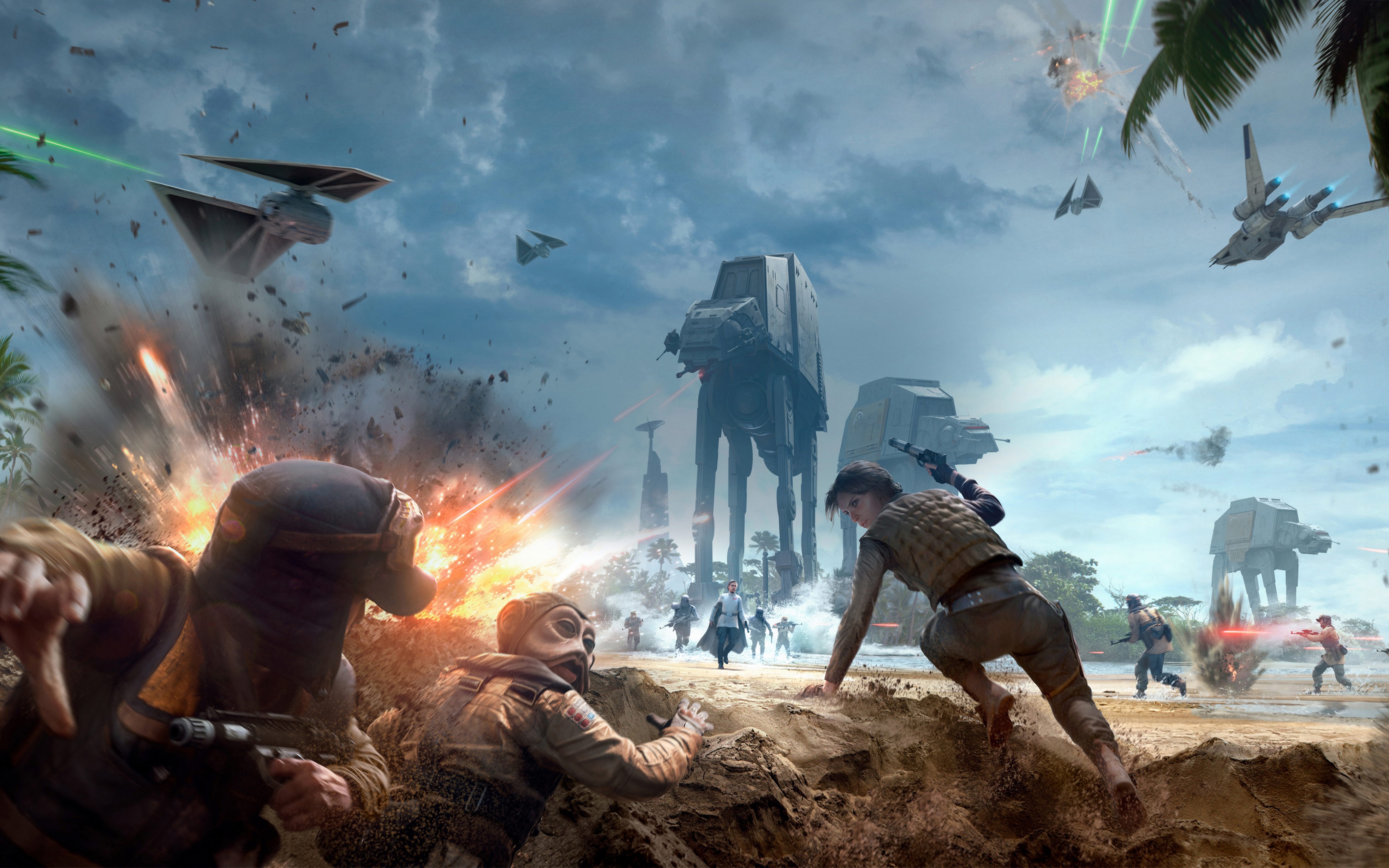 Star Wars Battlefront Rogue One AT-AT and TIE Striker battle HD Wallpaper