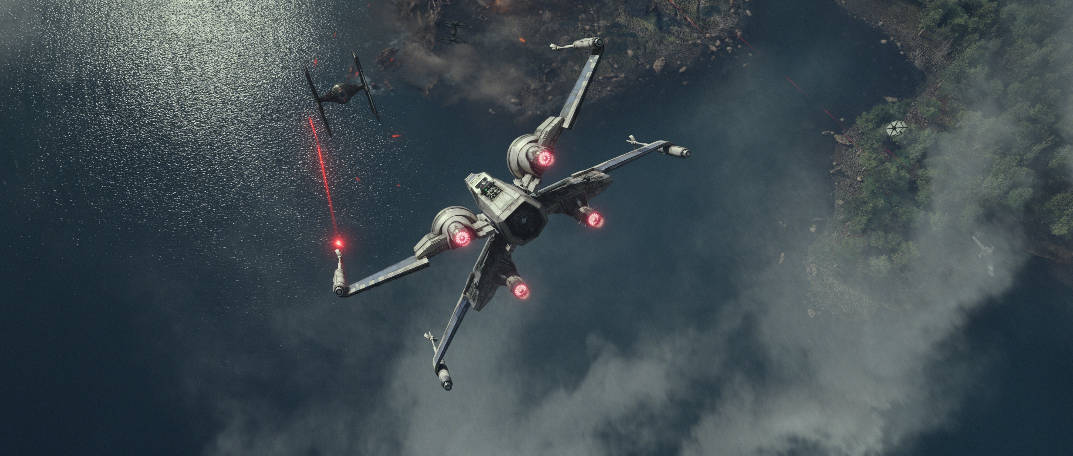 X-wing and TIE Fighter in Star Wars: The Force Awakens HD Wallpaper