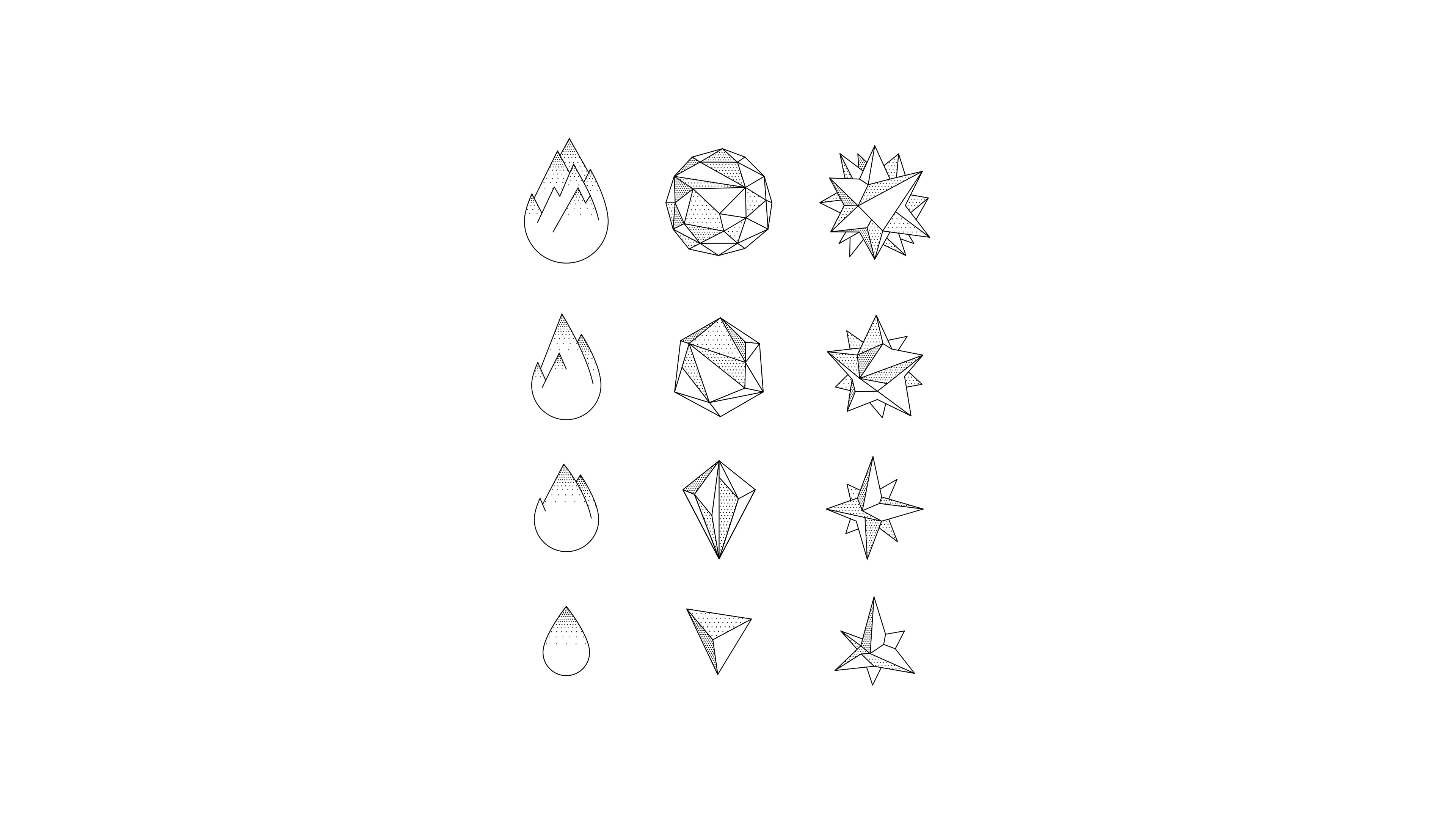 Geometric shapes and abstract icons on white background HD Wallpaper