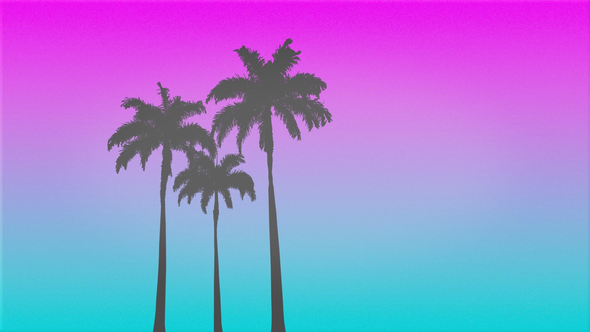 Palm trees against a retro gradient background HD Wallpaper