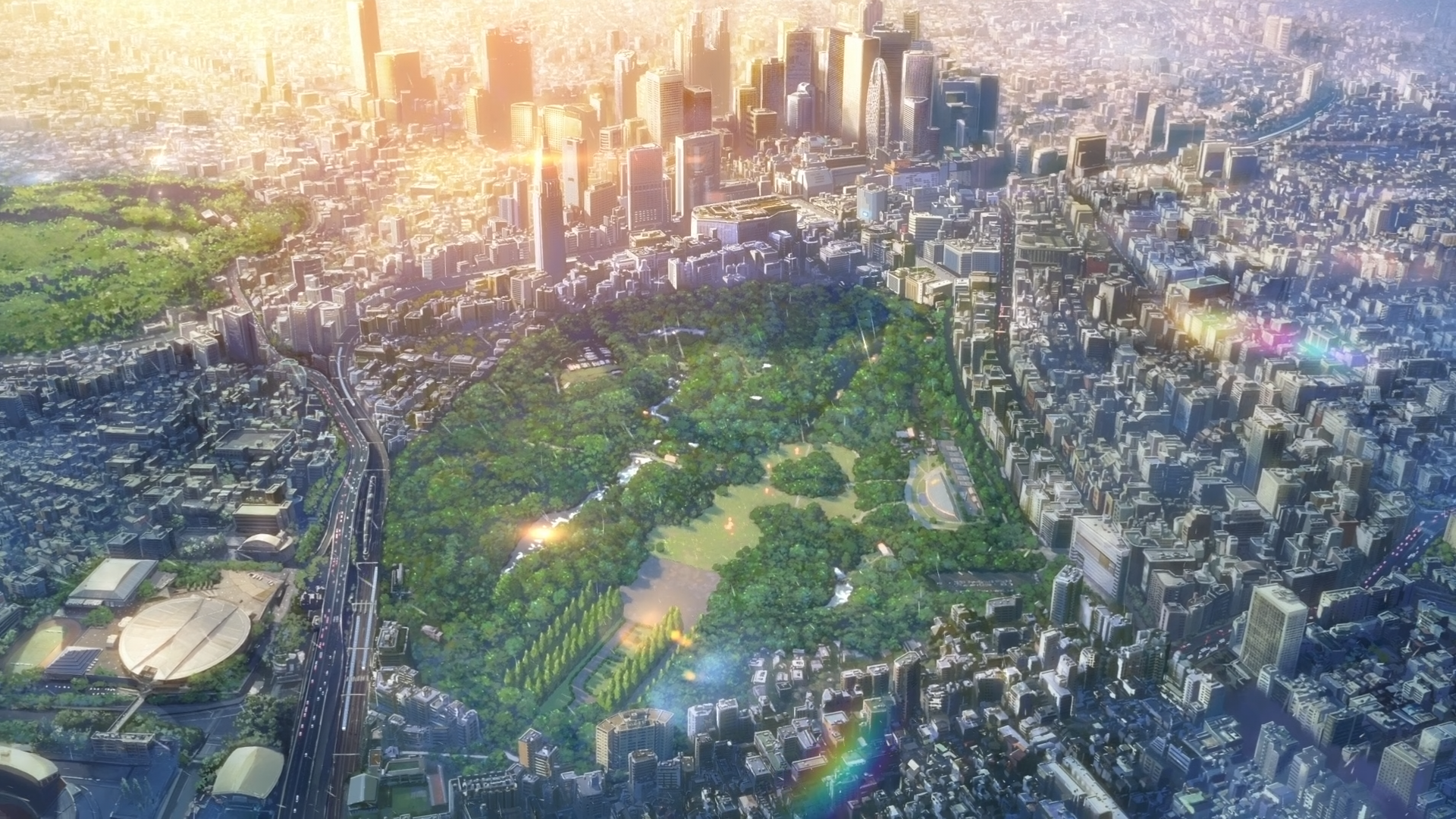 The Garden of Words Cityscape at Sunset HD Wallpaper
