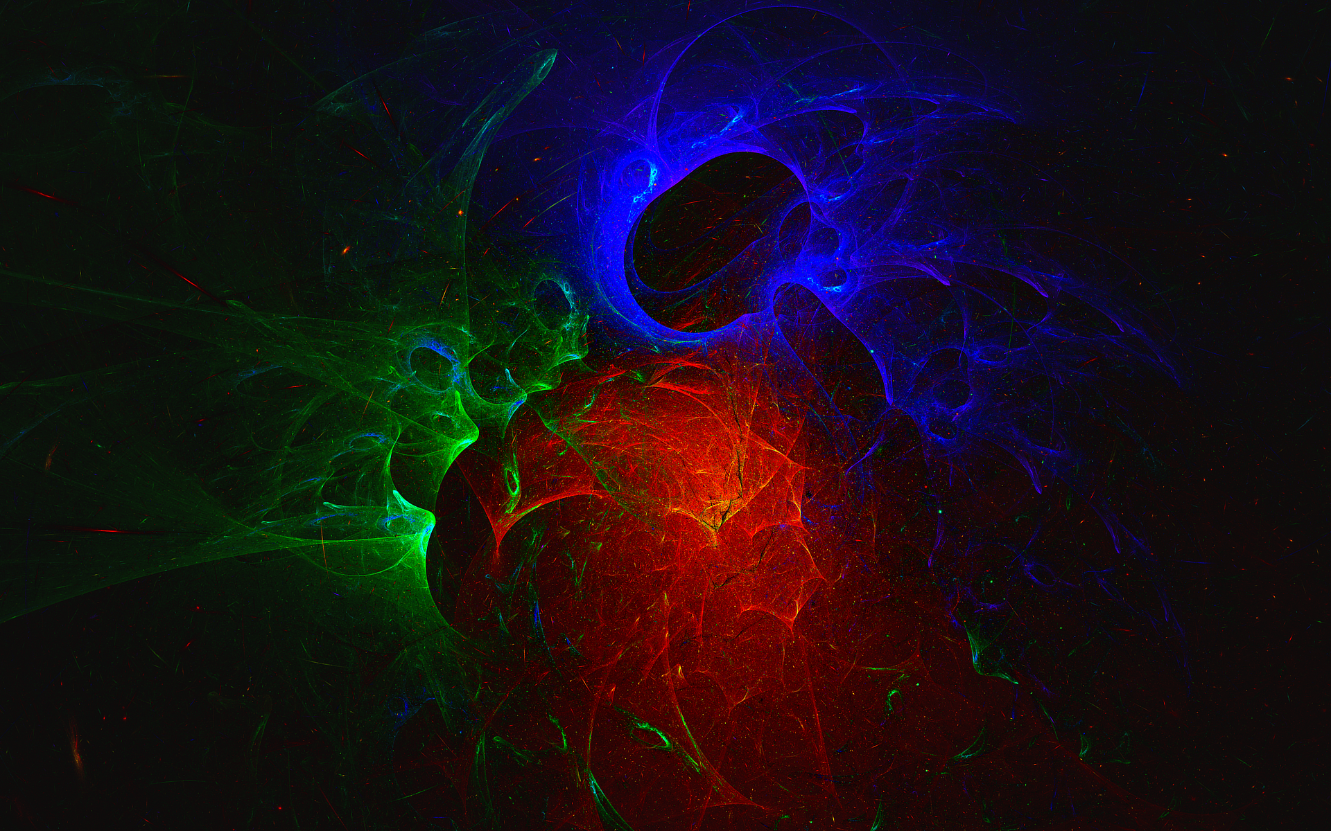 Abstract fractal art with red, green, and blue swirls HD Wallpaper
