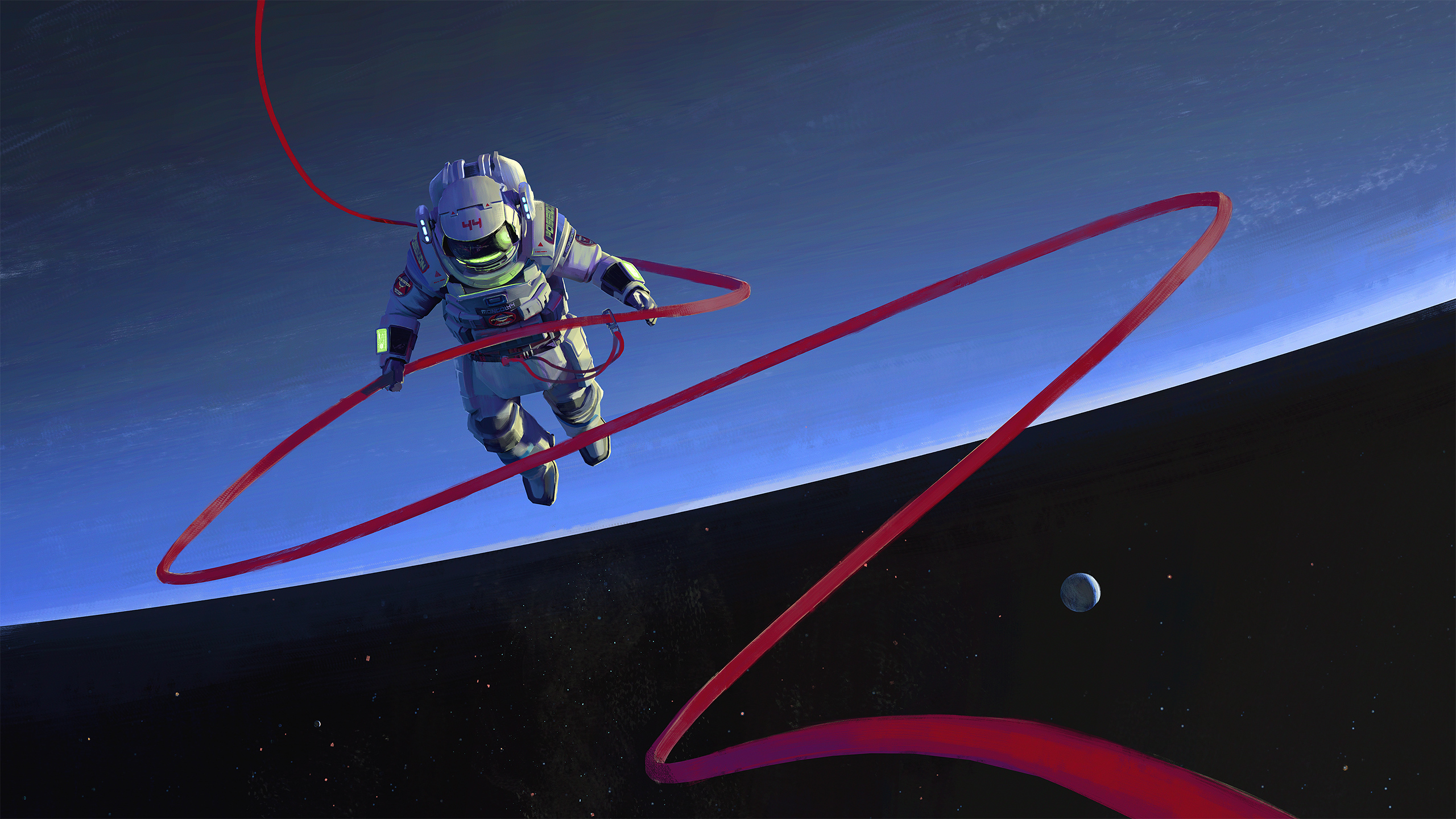 Astronaut in space with red ribbon HD Wallpaper