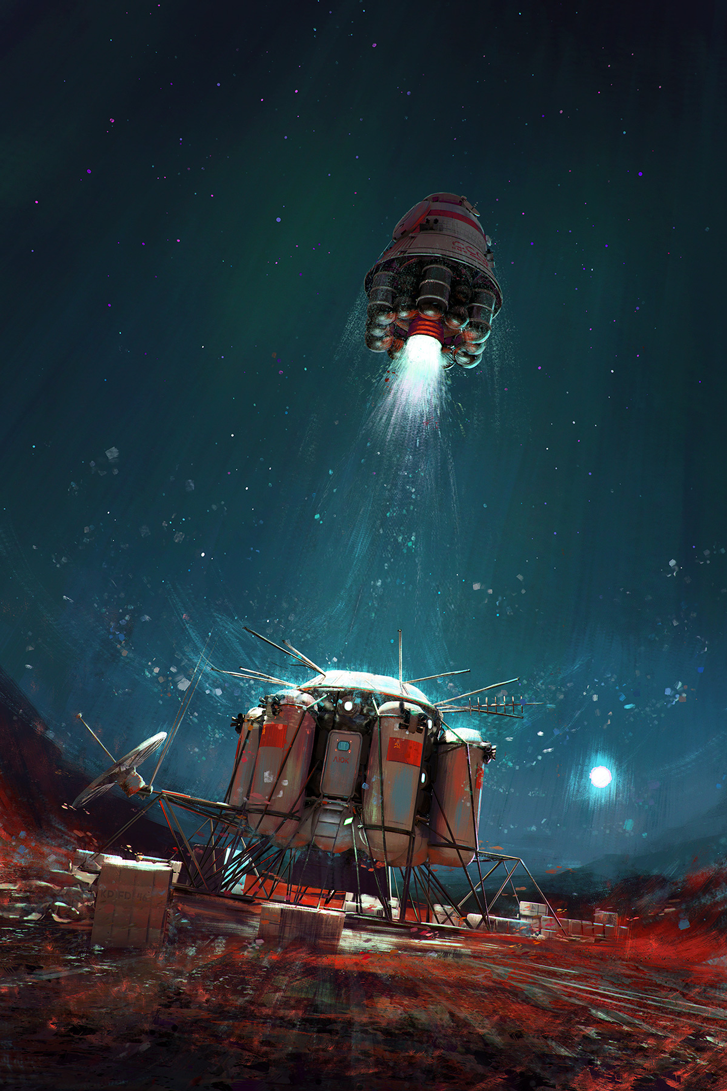 Spaceship launching from a lunar base HD Wallpaper