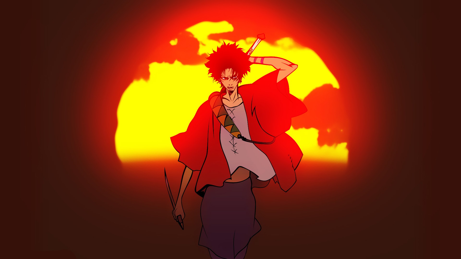 Mugen from Samurai Champloo against a sunset HD Wallpaper