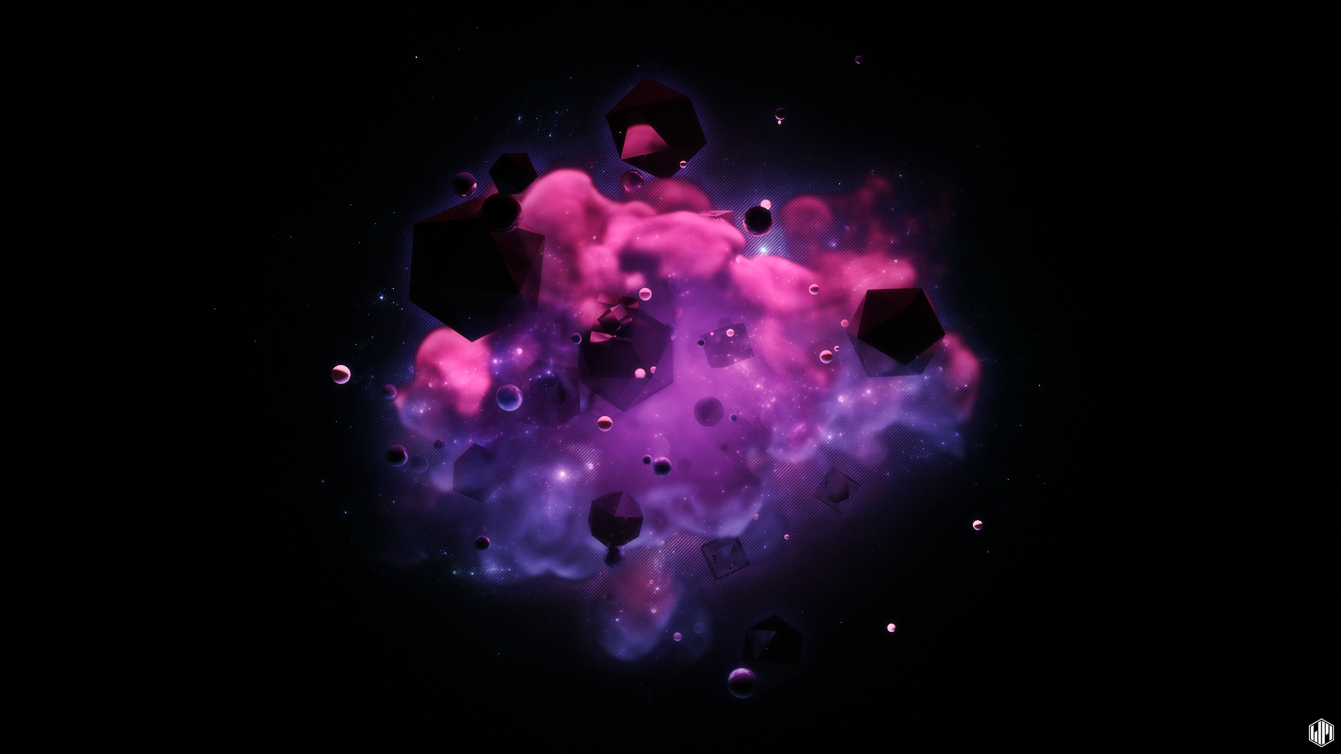 Abstract 3D geometric shapes in nebula HD Wallpaper