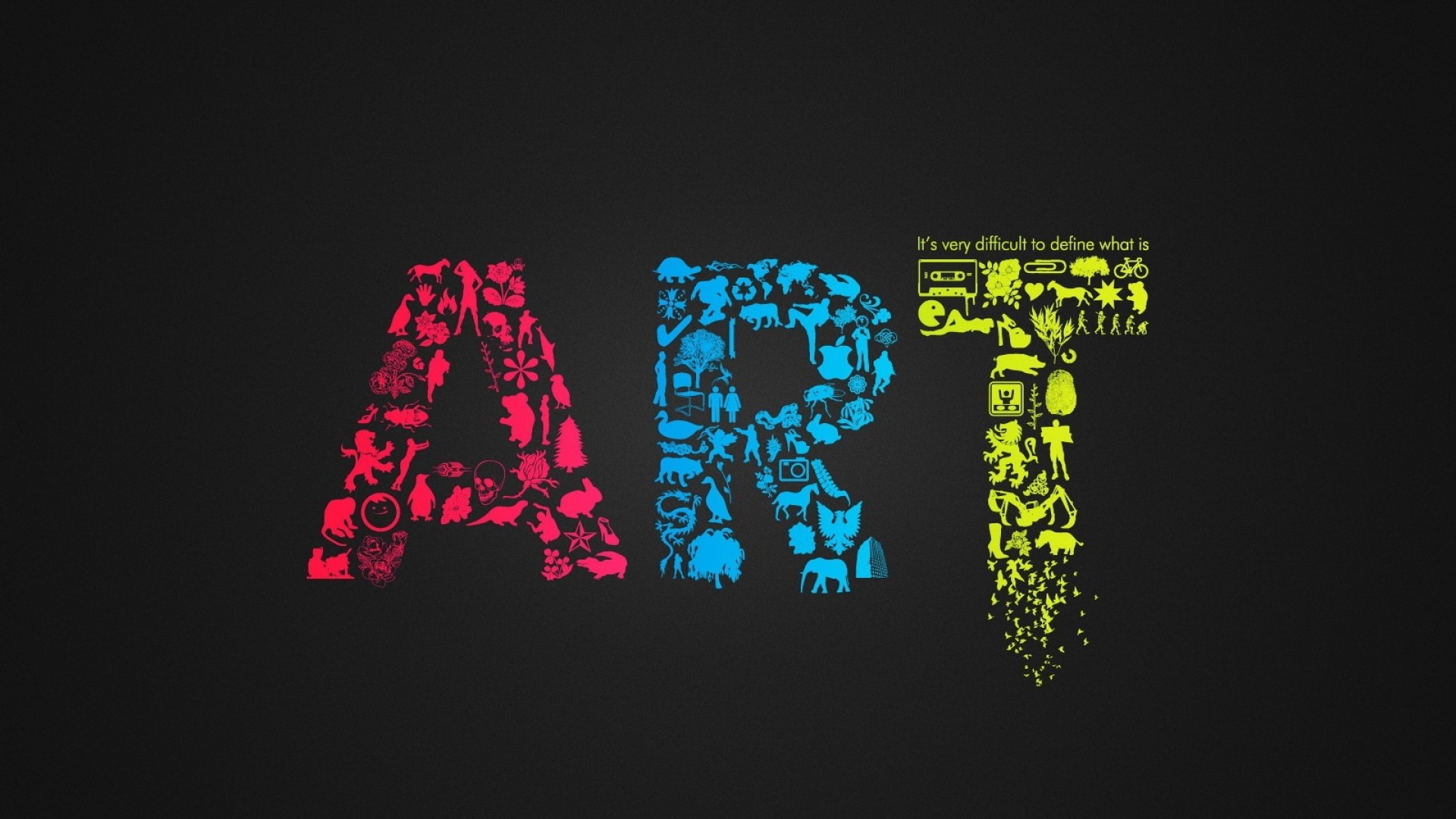 The word ART made of various icons HD Wallpaper
