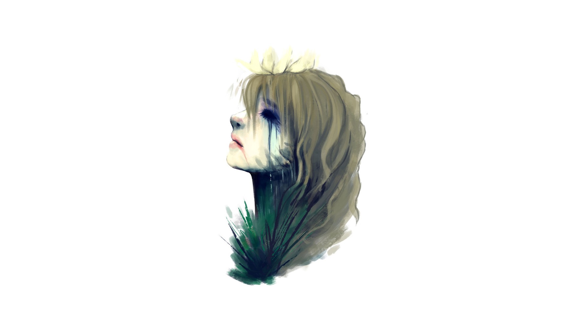 Woman with flower crown and dark tears HD Wallpaper