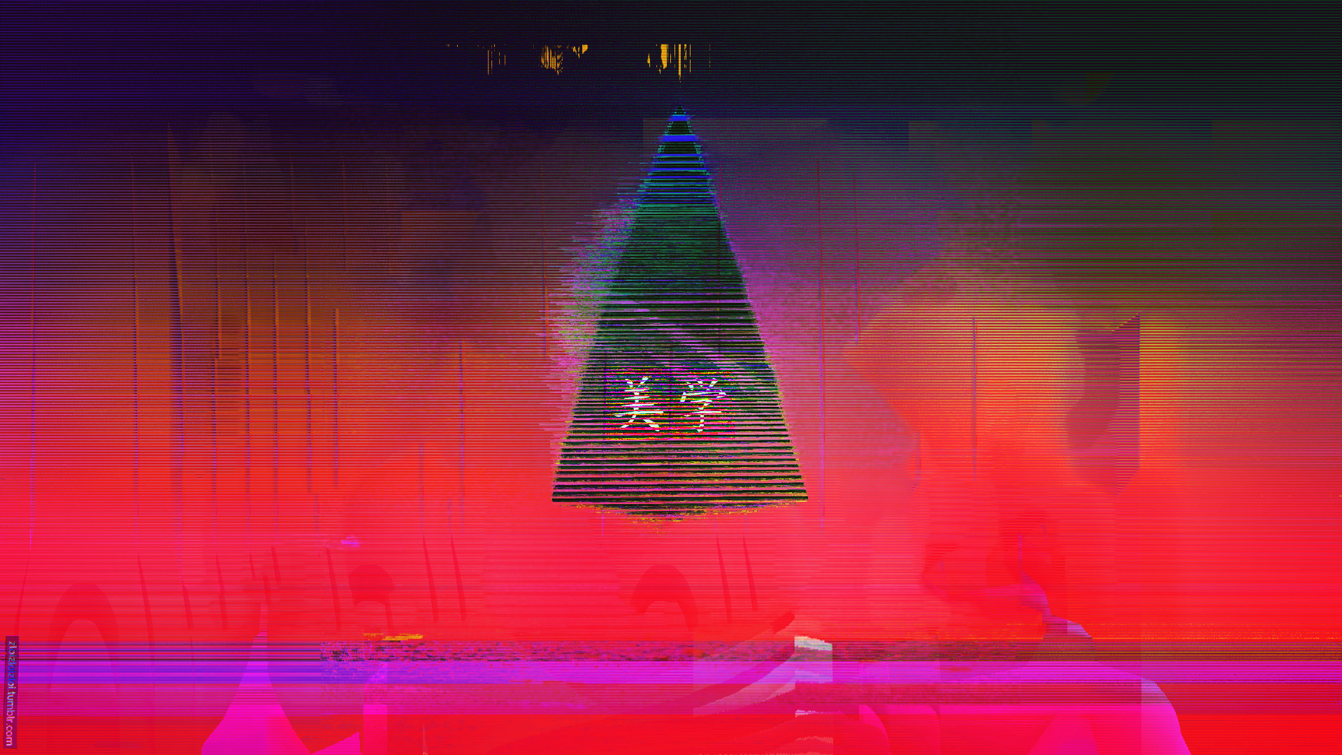 Glitch art triangle with Japanese text HD Wallpaper