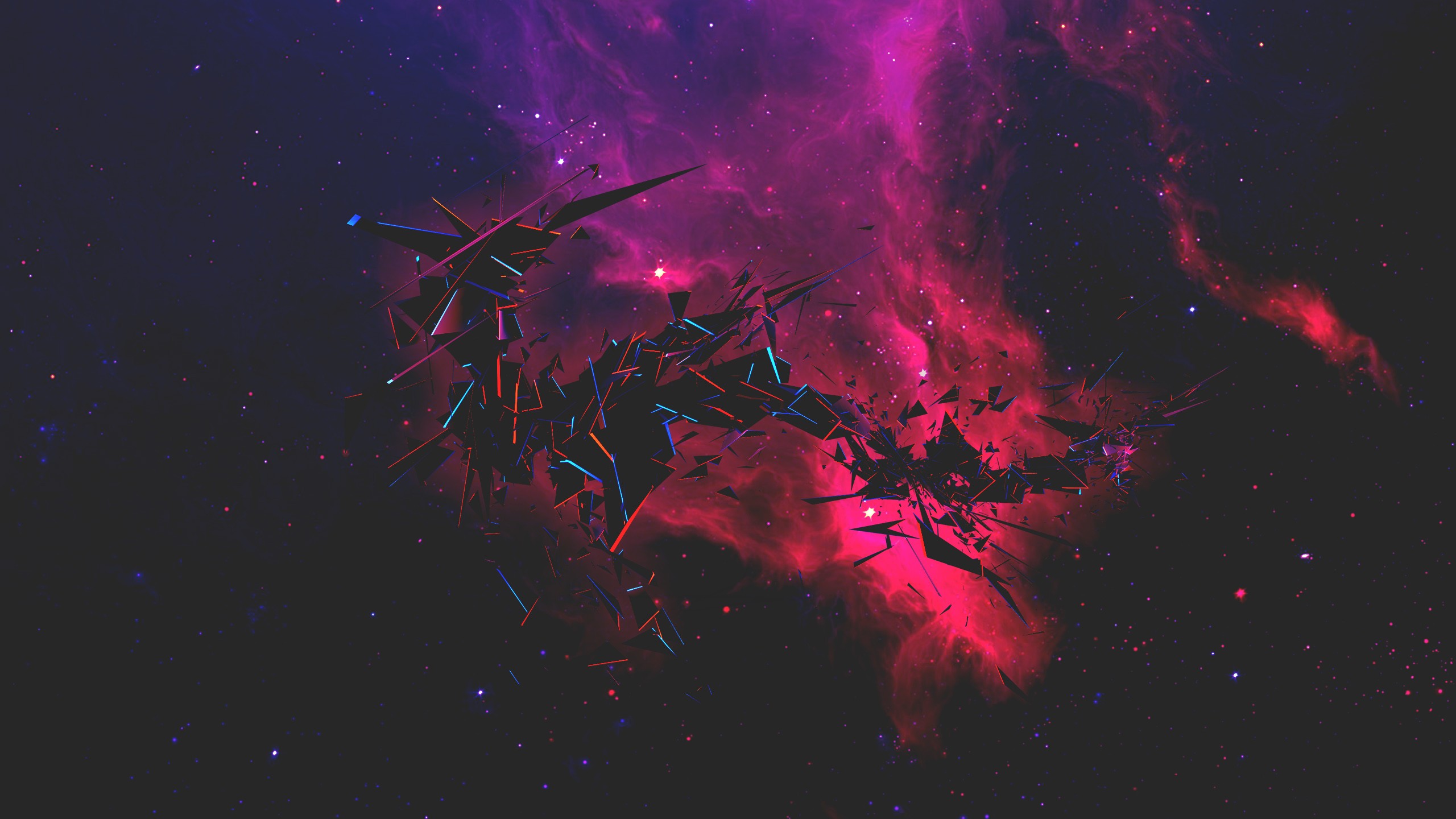 Abstract geometric explosion in a pink and purple nebula HD Wallpaper