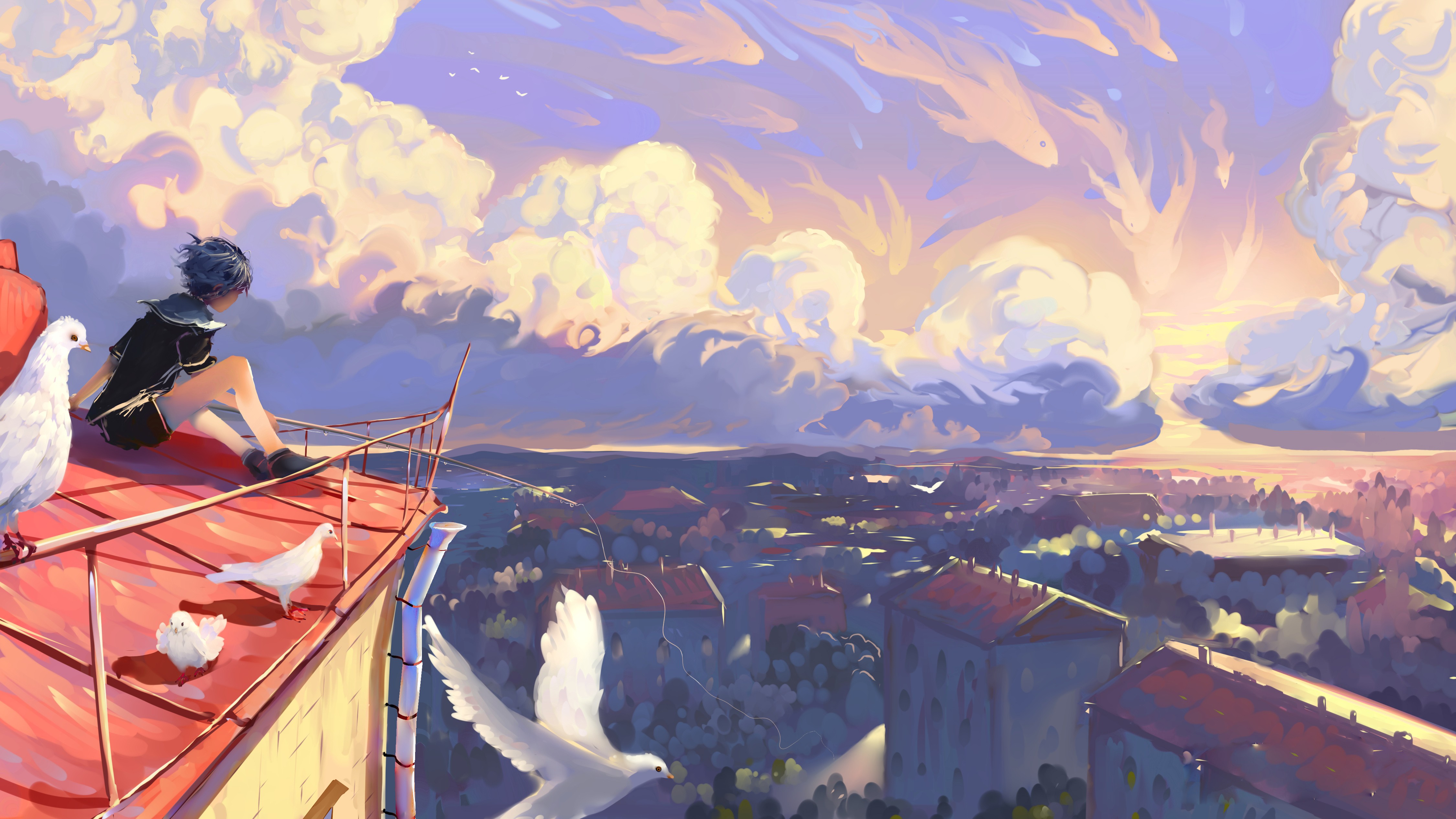 sunset, artwork, illustration, digital art HD Wallpaper