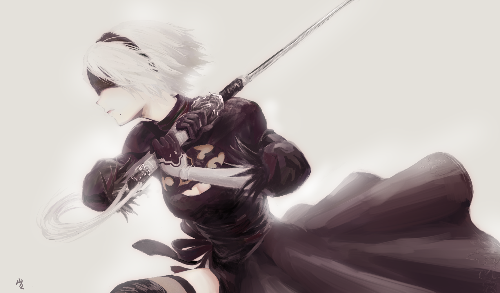 2B from Nier: Automata holding a sword HD Wallpaper