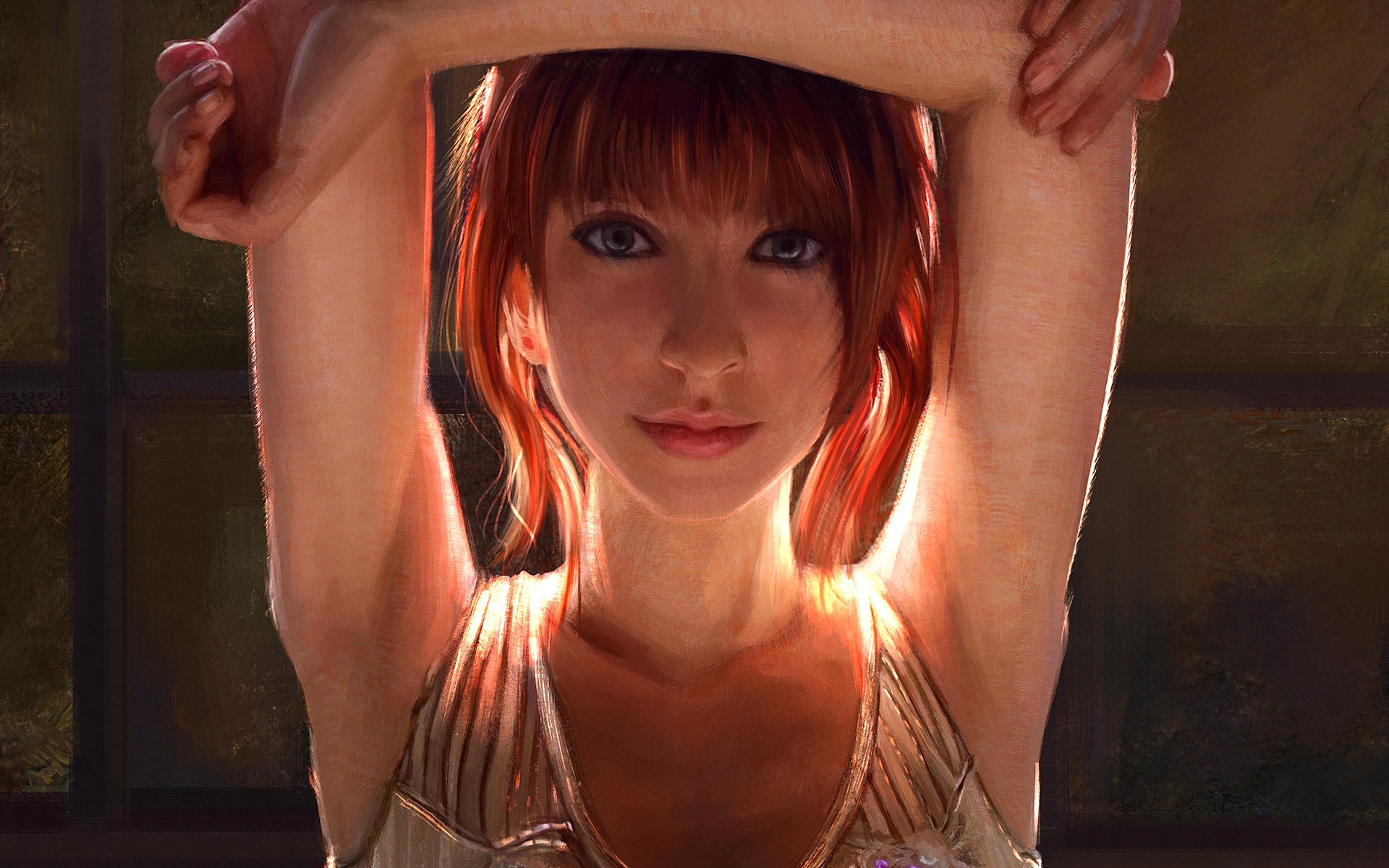 Digital art portrait of a redhead woman HD Wallpaper