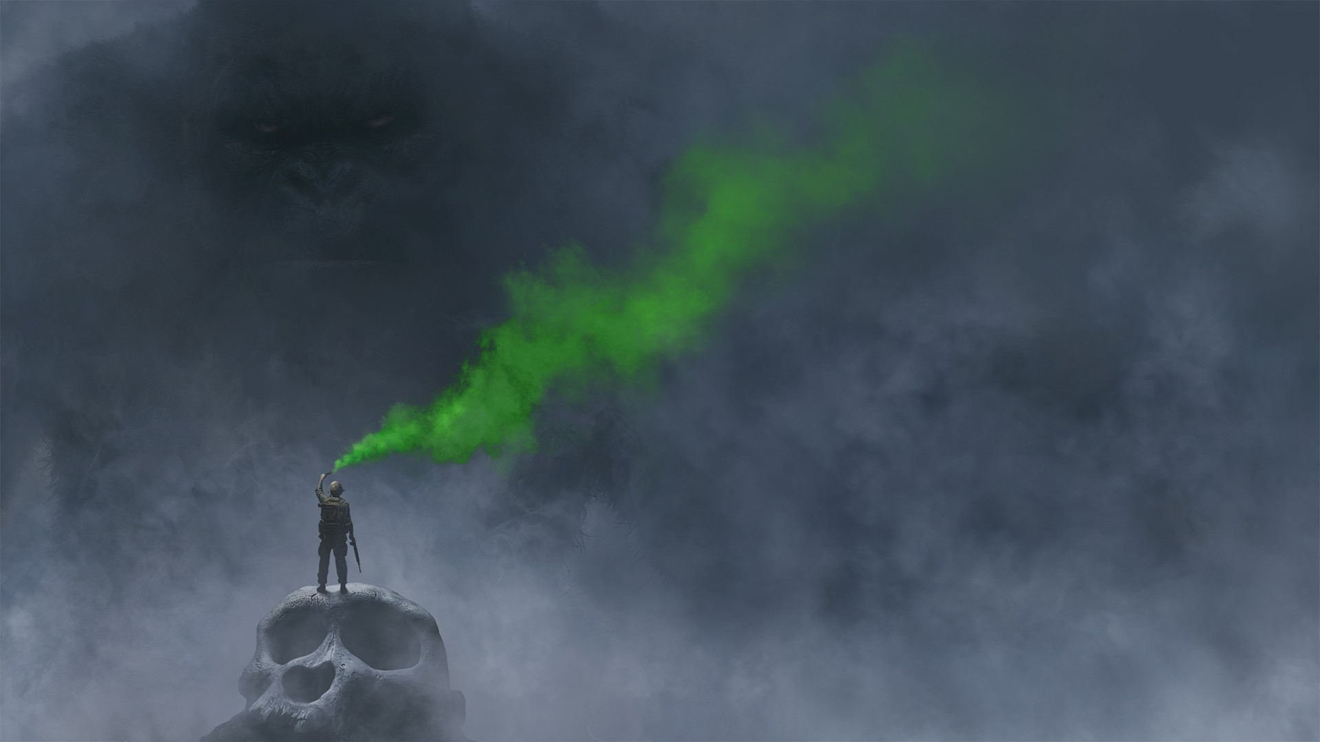 Kong from Kong: Skull Island with green smoke HD Wallpaper