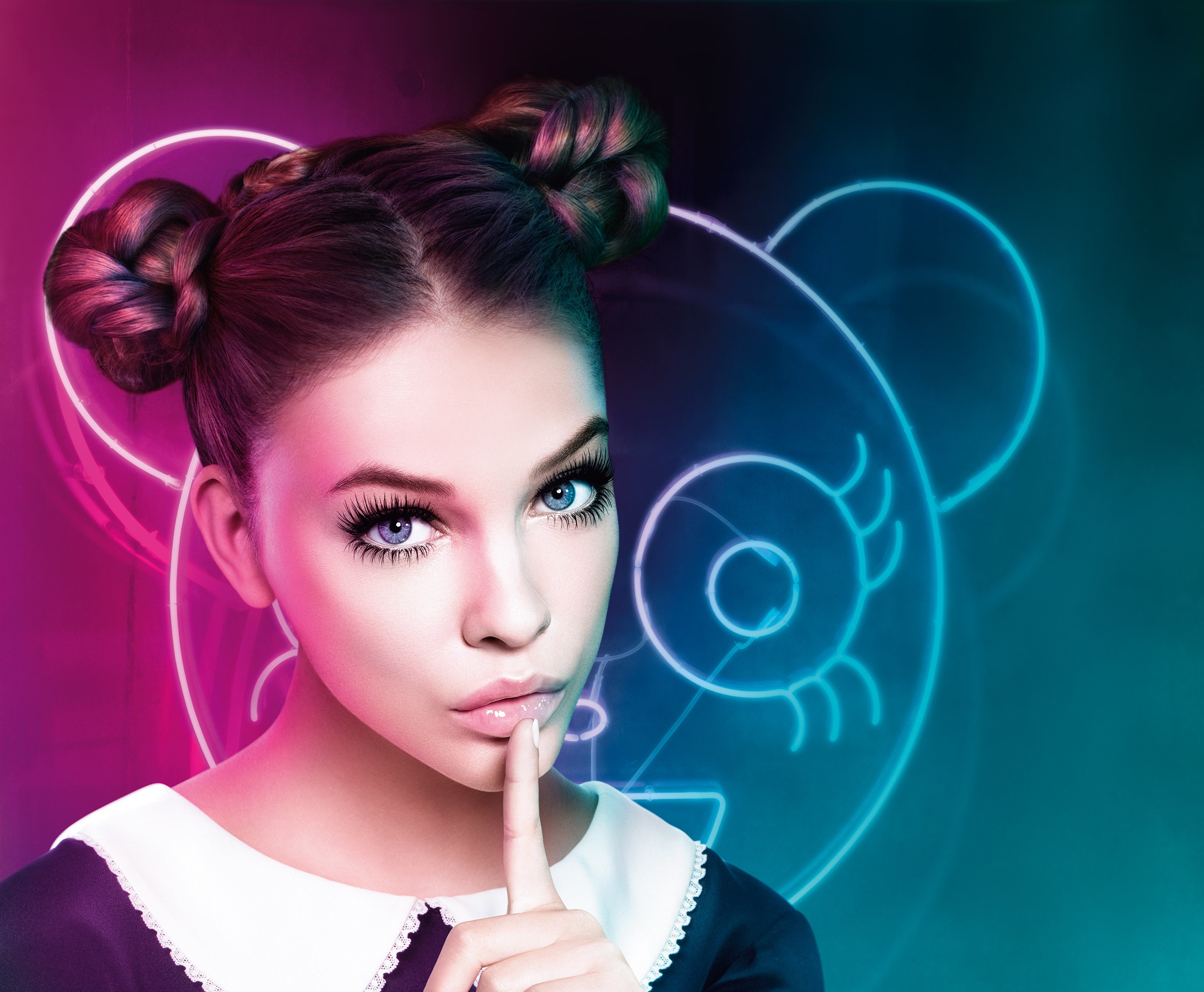 Barbara Palvin with Neon Bear Graphic HD Wallpaper