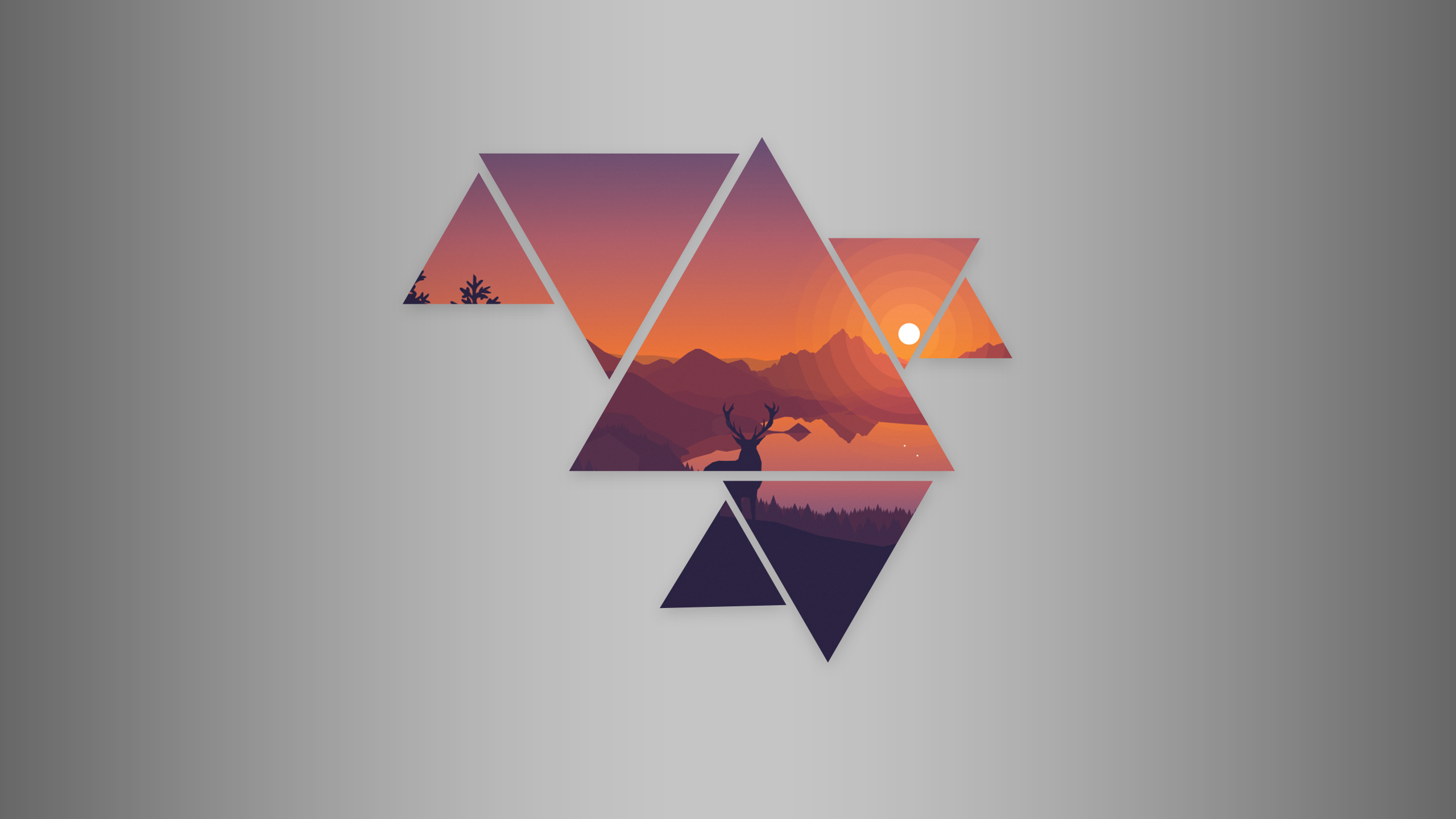 Abstract geometric landscape with deer at sunset HD Wallpaper