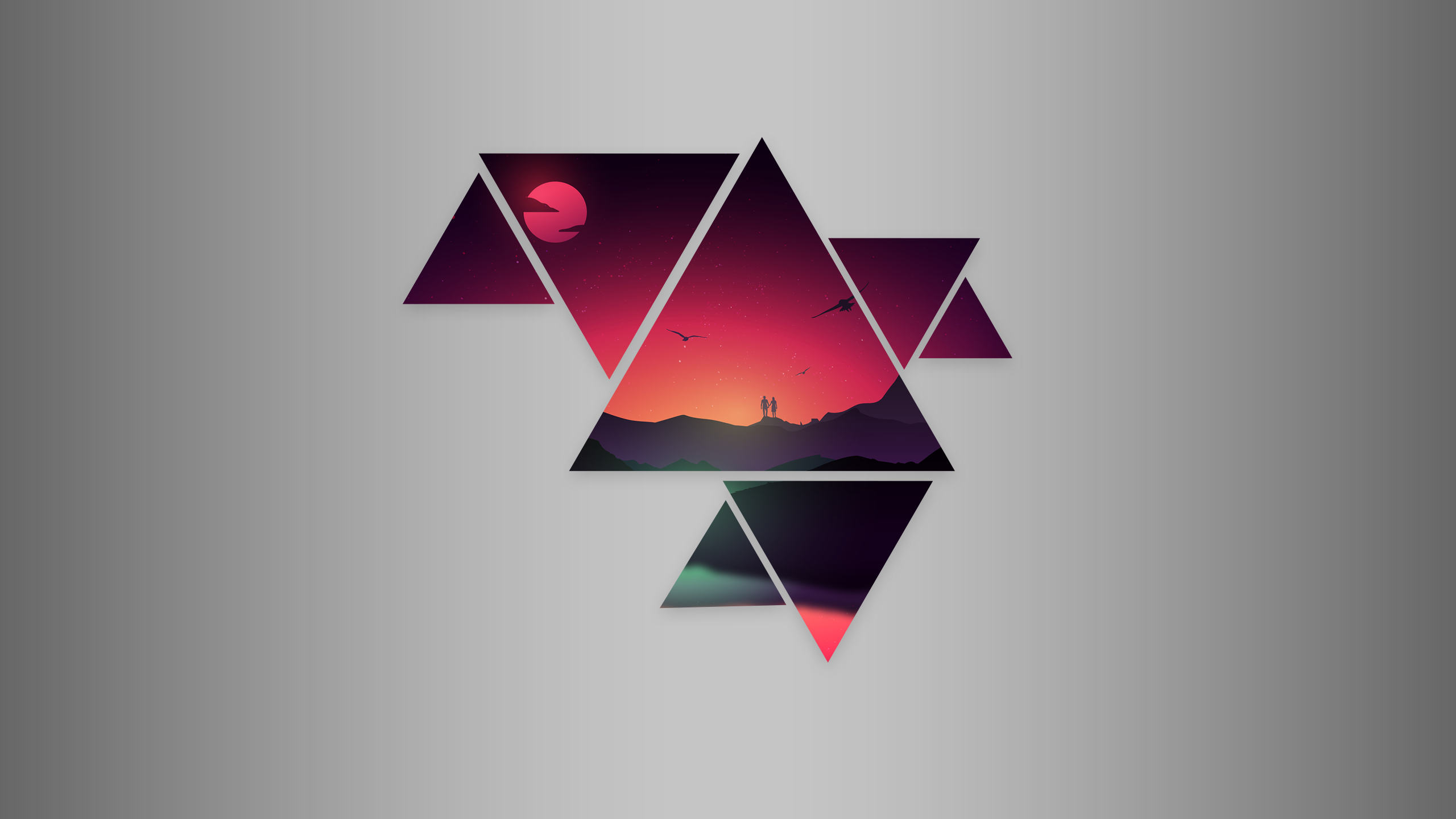Abstract sunset landscape with triangles HD Wallpaper
