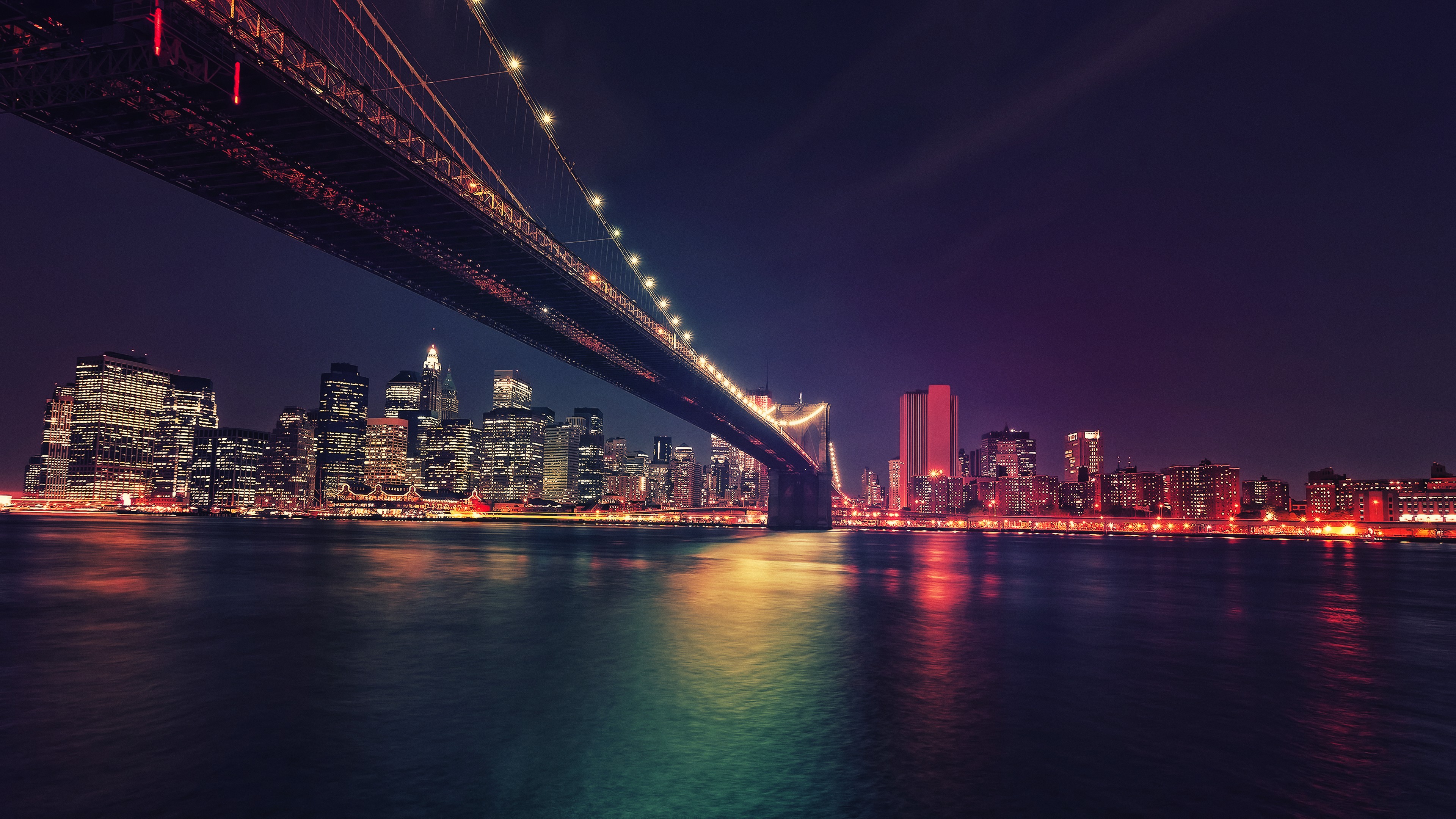 Brooklyn Bridge and New York City Skyline at Night HD Wallpaper