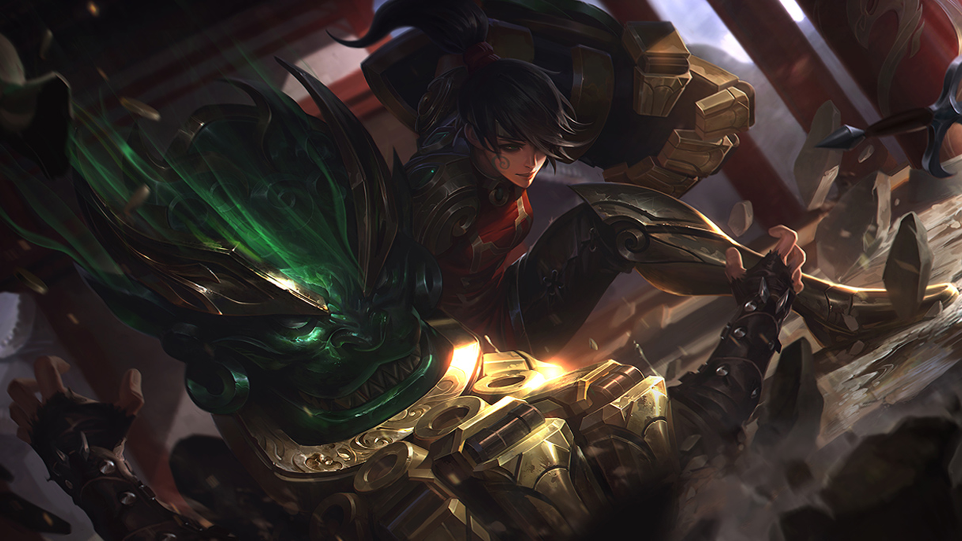 Vi from League of Legends fighting a green monster HD Wallpaper
