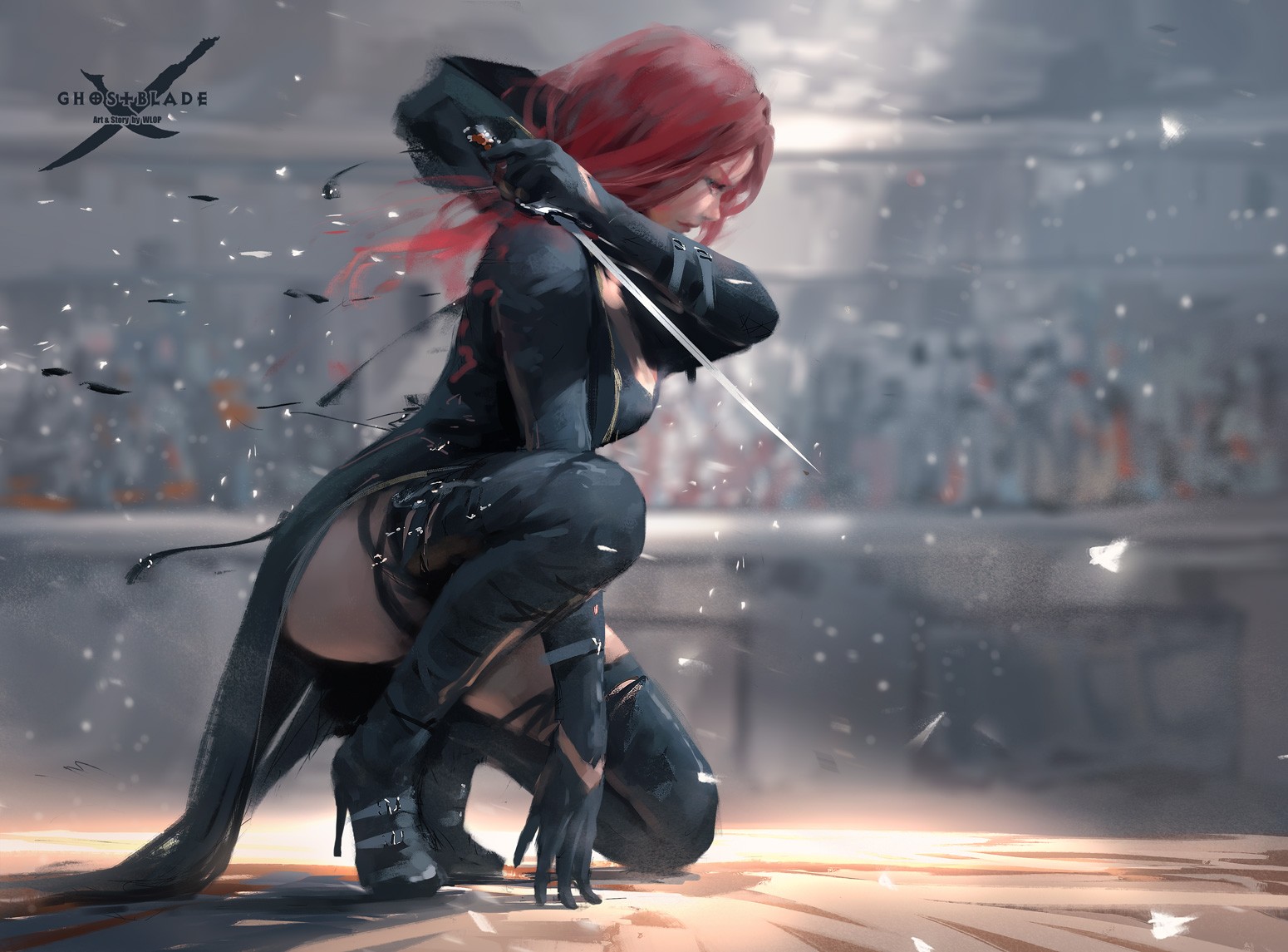 Redhead woman in black outfit with knives, Ghostblade HD Wallpaper
