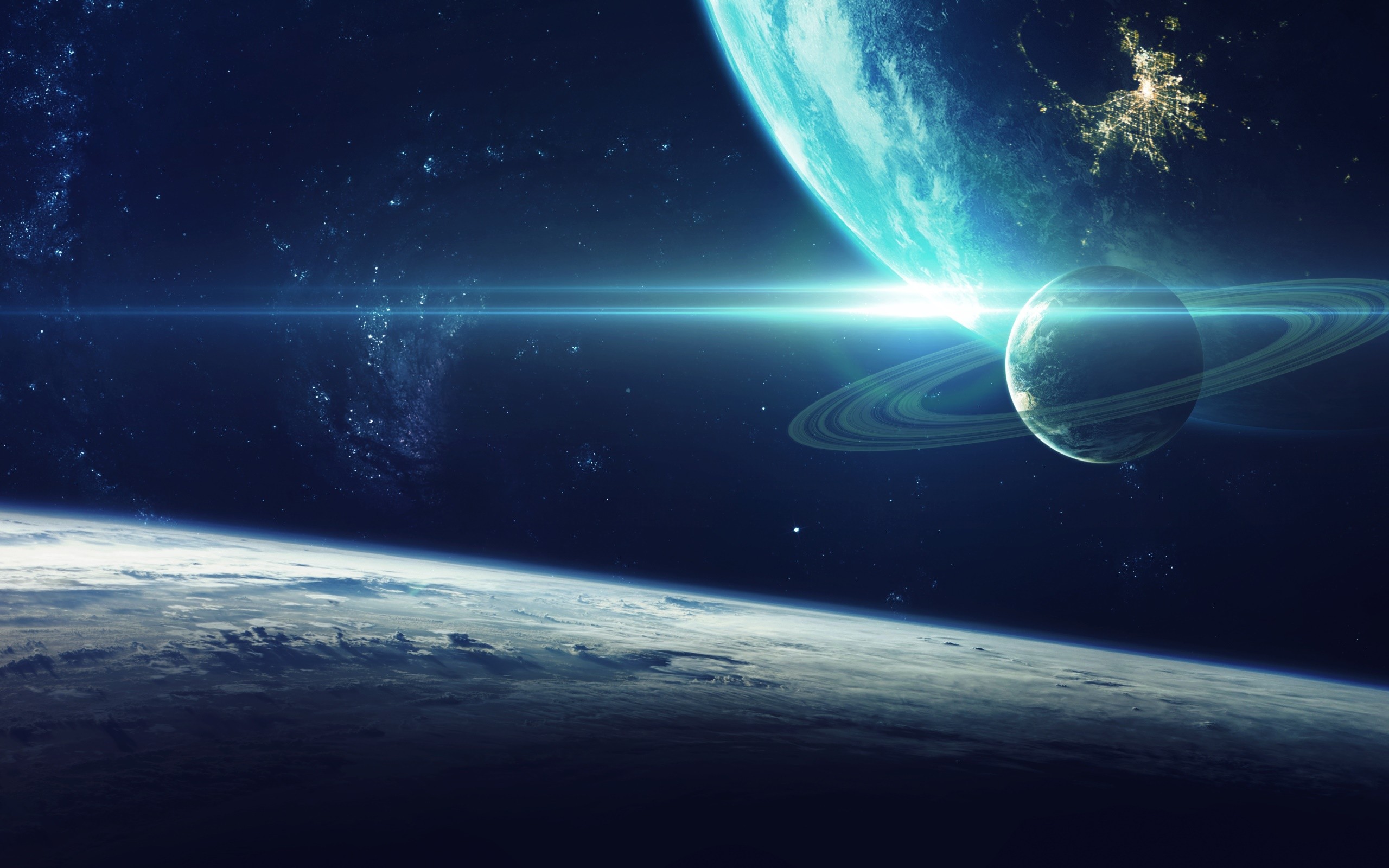 Space art with planets and stars HD Wallpaper