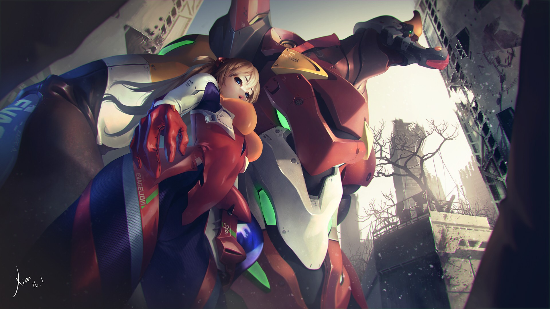 Asuka Langley Soryu in EVA Unit 02 from Neon Genesis Evangelion HD Wallpaper
