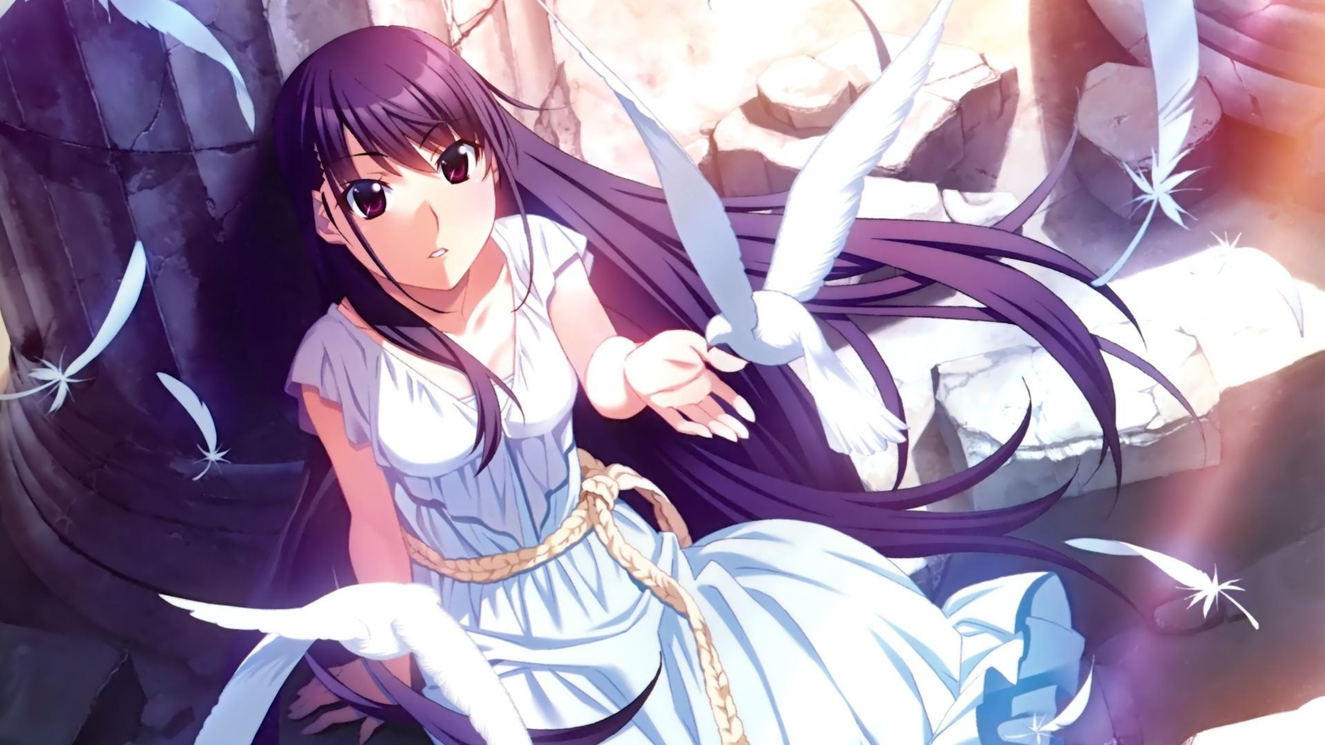 Sakaki Yumiko from Grisaia no Kajitsu with doves HD Wallpaper