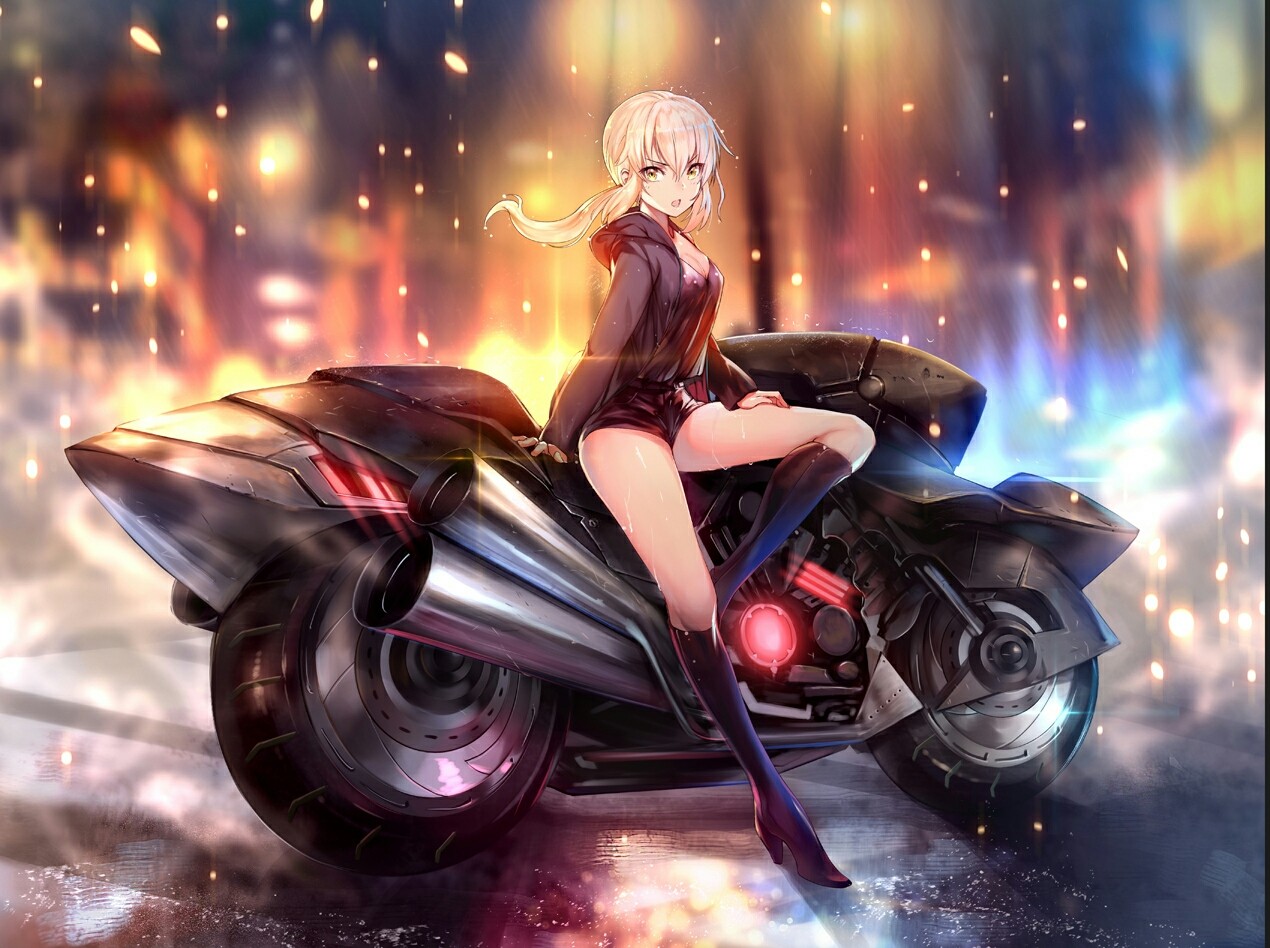 Saber Alter from Fate/Grand Order on a motorcycle HD Wallpaper