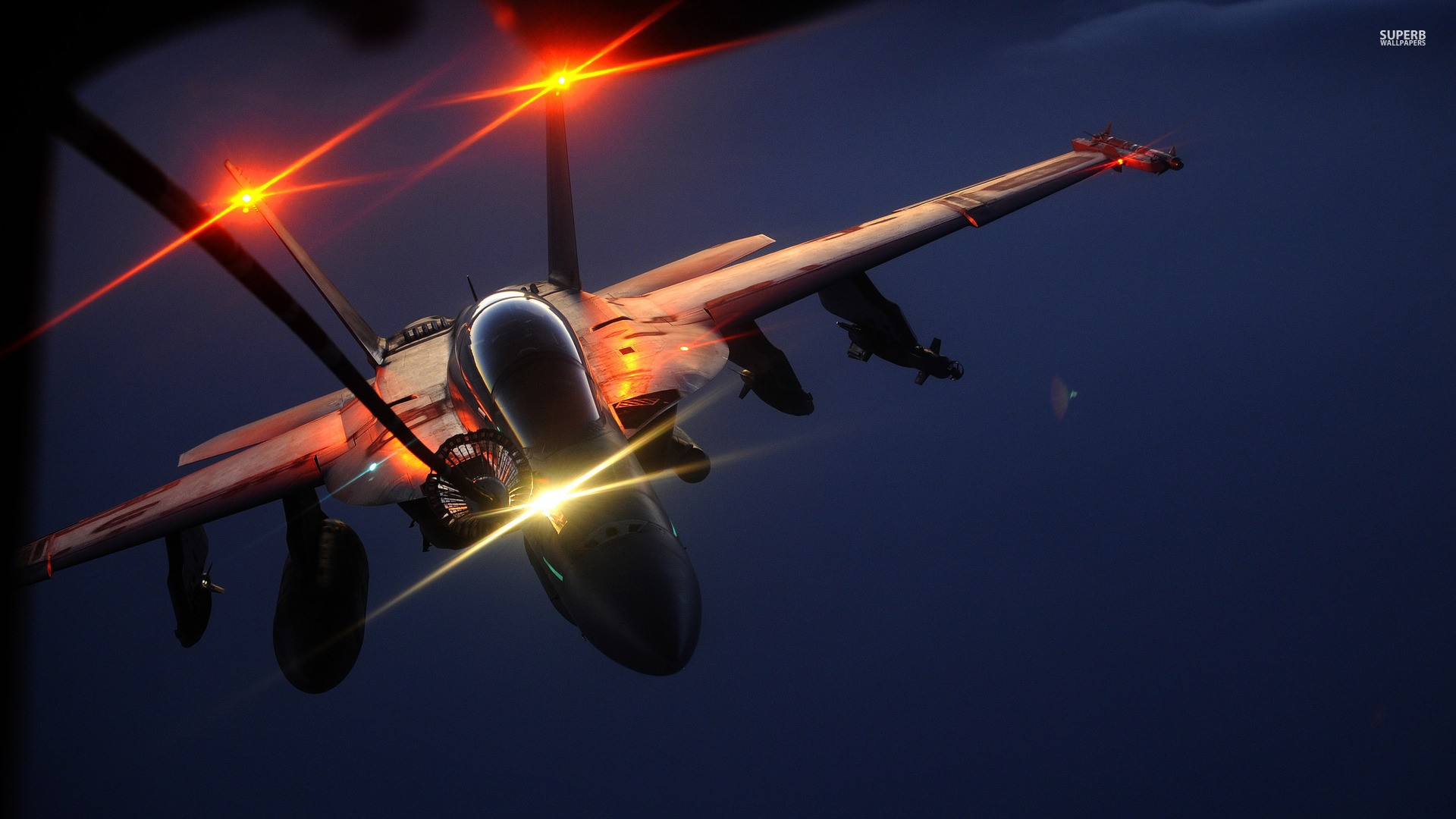 McDonnell Douglas FA-18 Hornet during aerial refueling HD Wallpaper