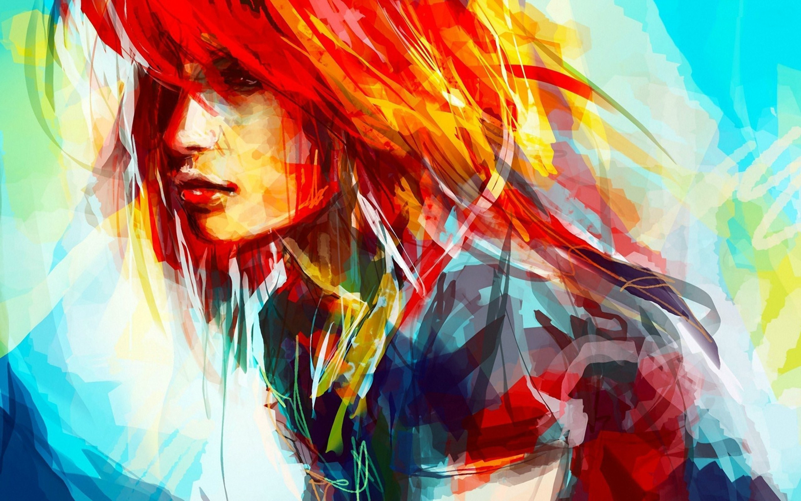 portrait, women, alicexz, artwork, redhead, painting, face HD Wallpaper