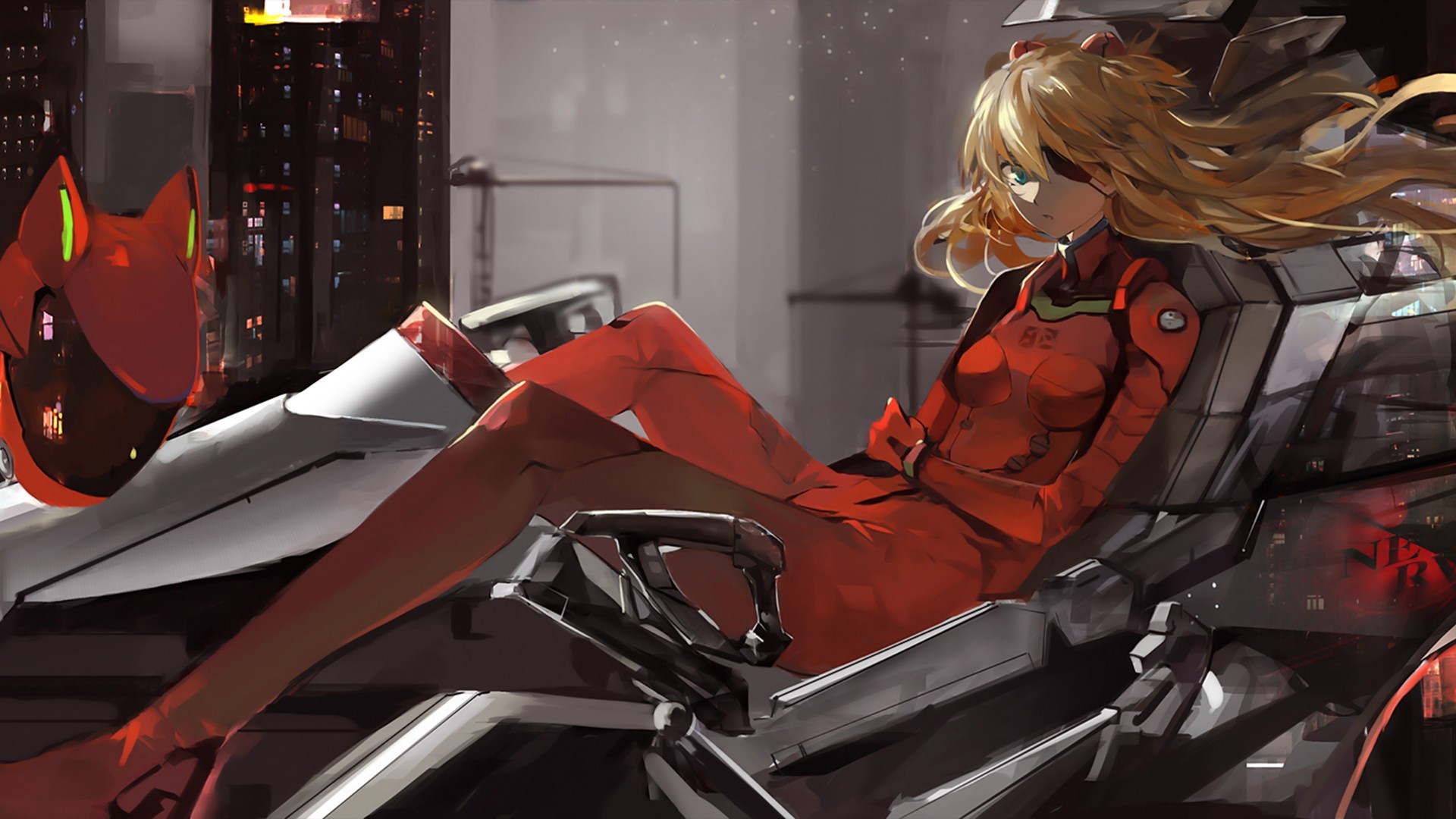 anime, Asuka Langley Shikinami, anime girls, EVA Unit 02, Asuka Langley Soryu, eye patch, Neon Genesis Evangelion, blue eyes, blonde HD Wallpaper