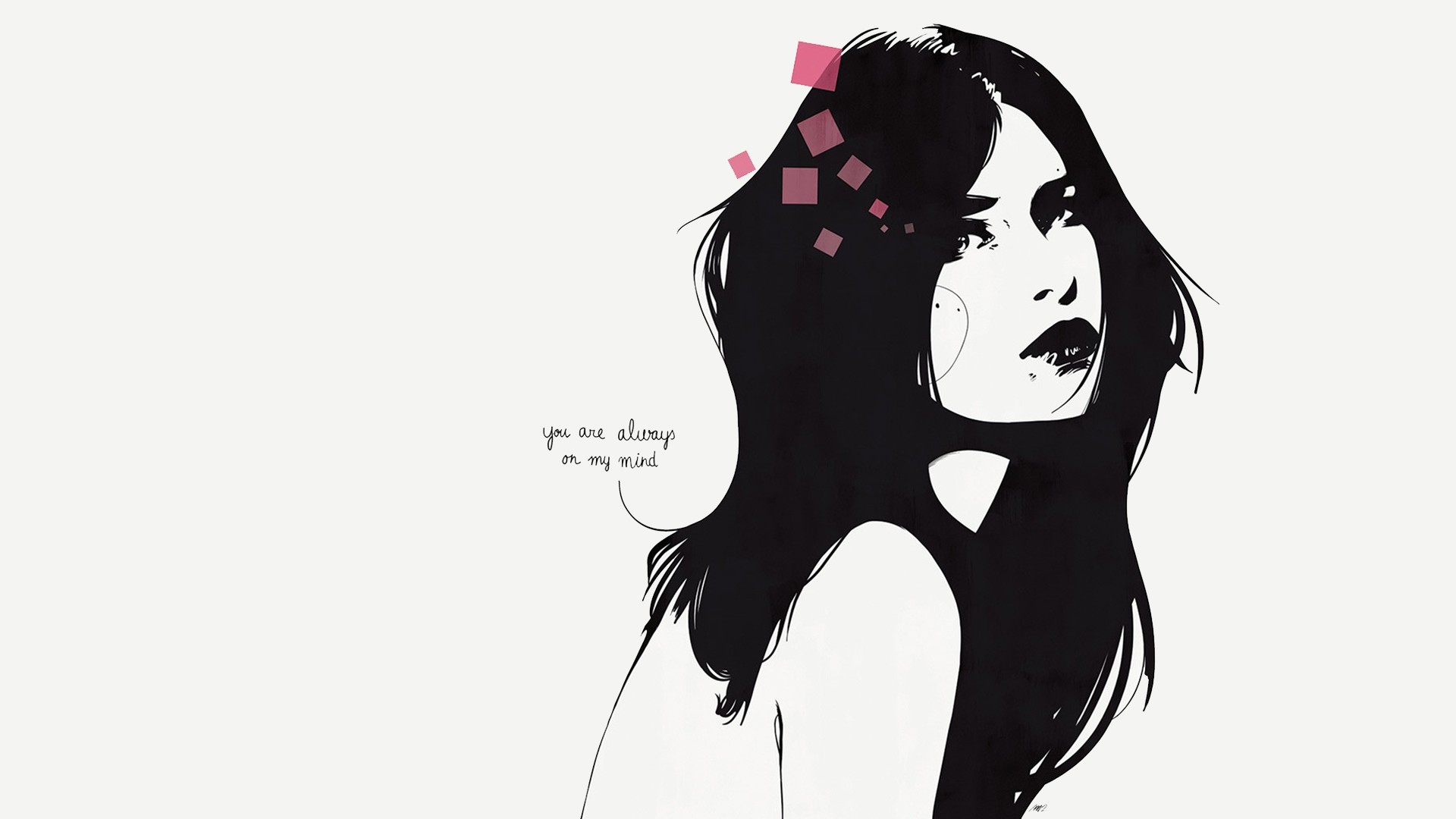 Illustration of a woman with text HD Wallpaper