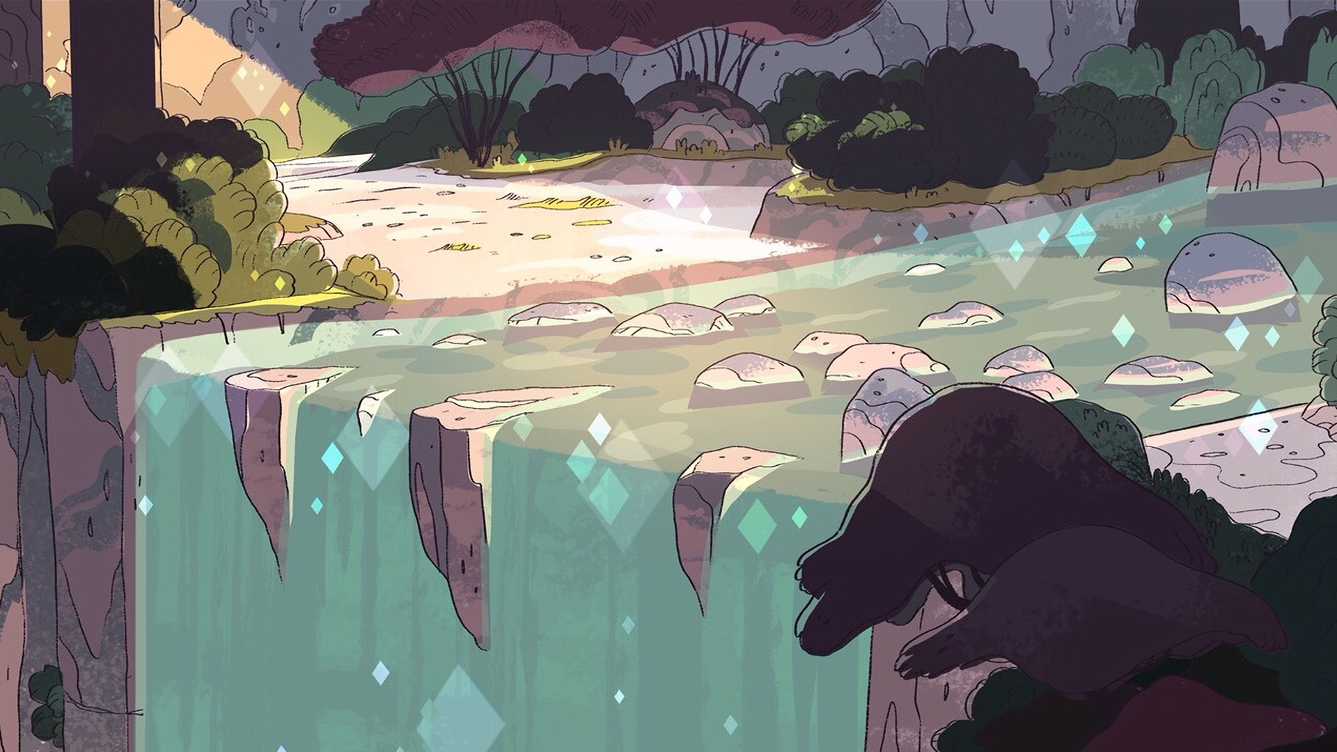 Waterfall landscape from Steven Universe HD Wallpaper