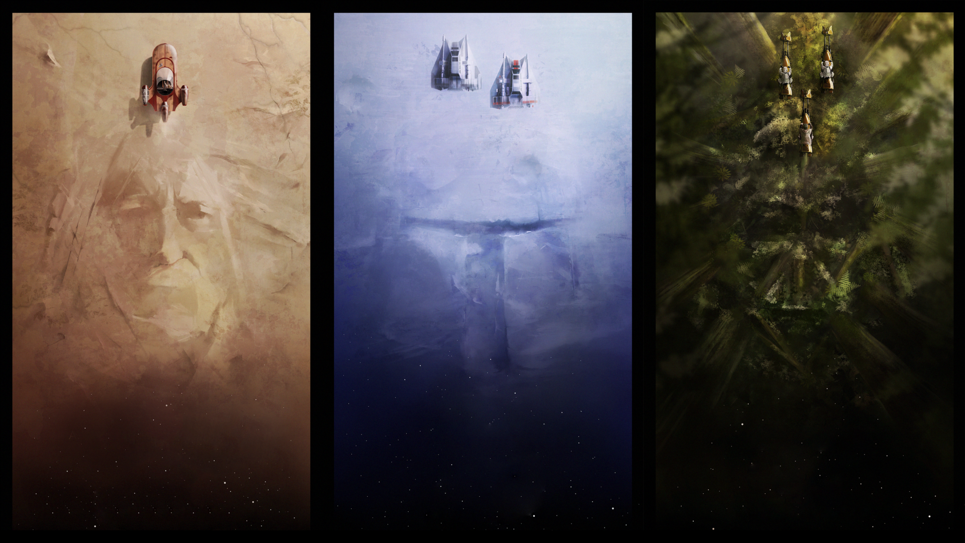 Star Wars concept art with A-Wing, Boba Fett, Obi-Wan Kenobi, Darth Vader HD Wallpaper