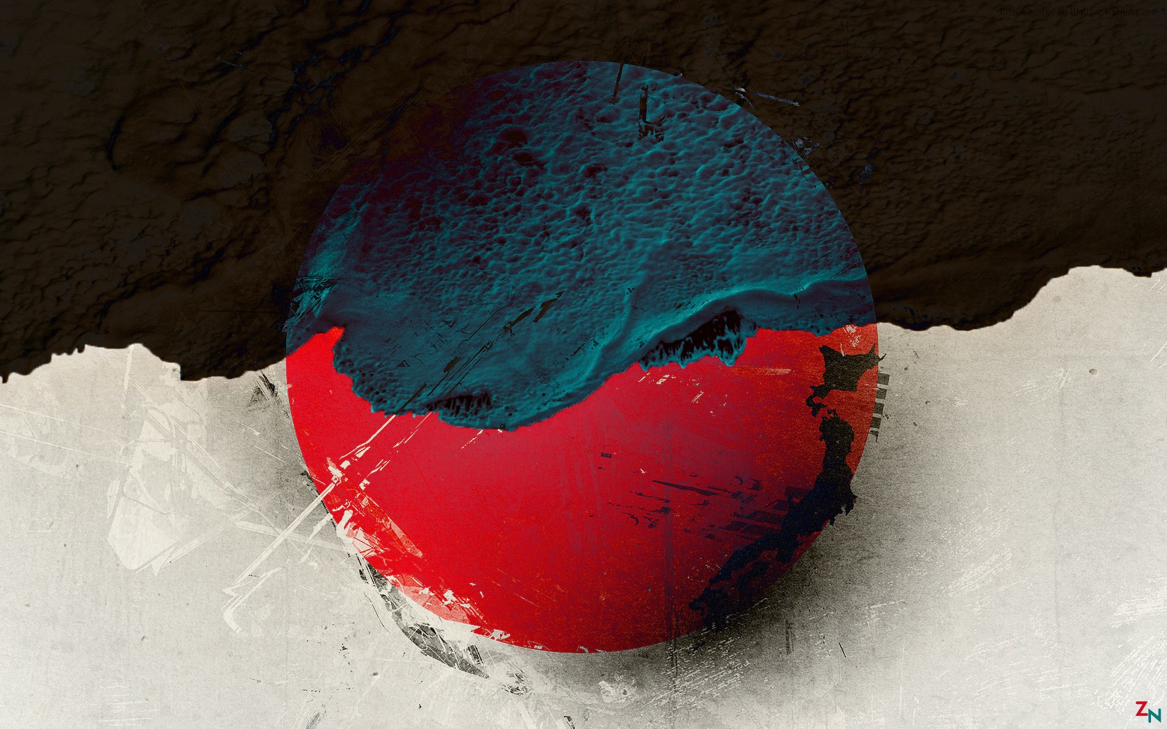 Abstract circle with red and blue textures on a textured background HD Wallpaper