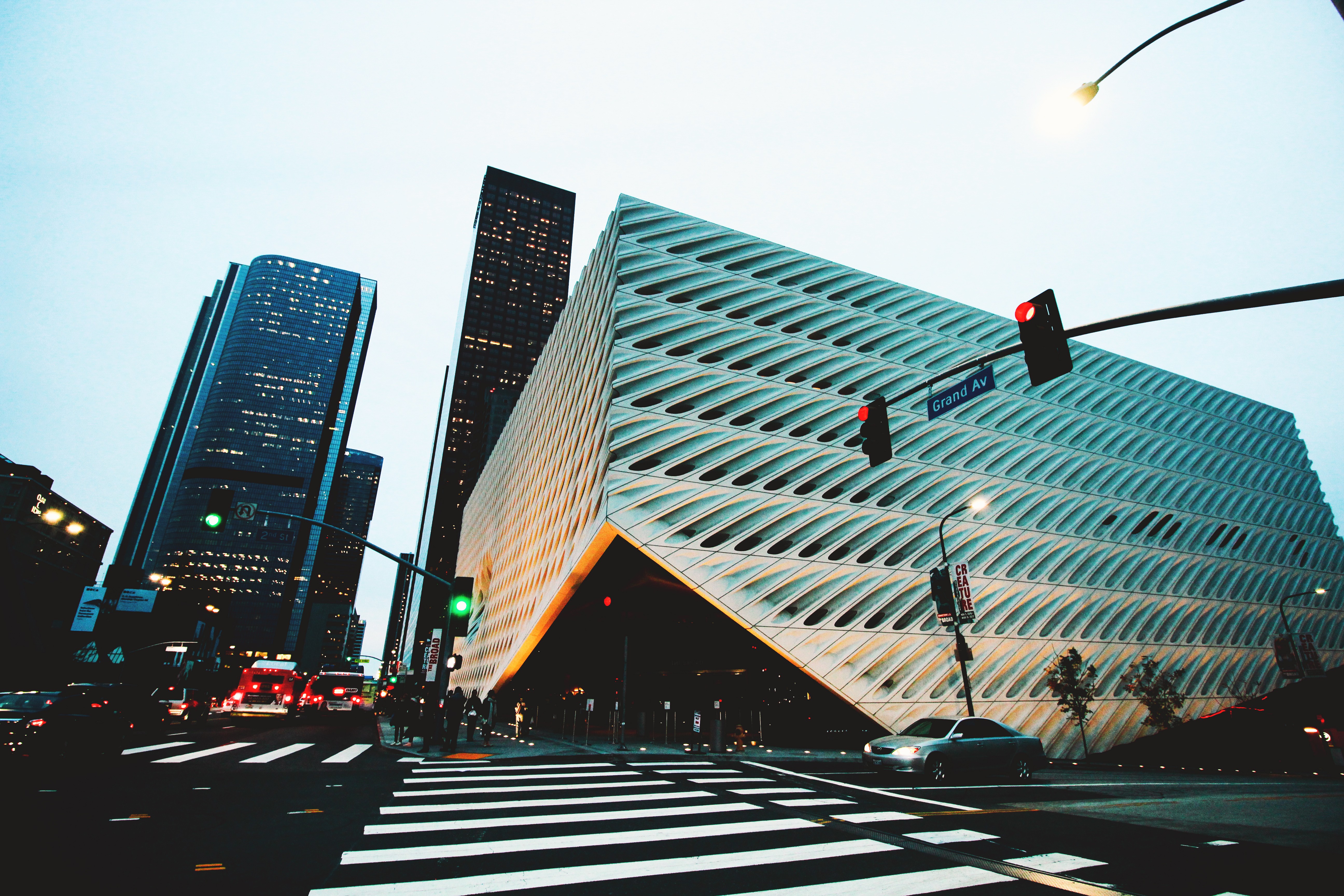 The Broad Museum and skyscrapers on Grand Ave HD Wallpaper