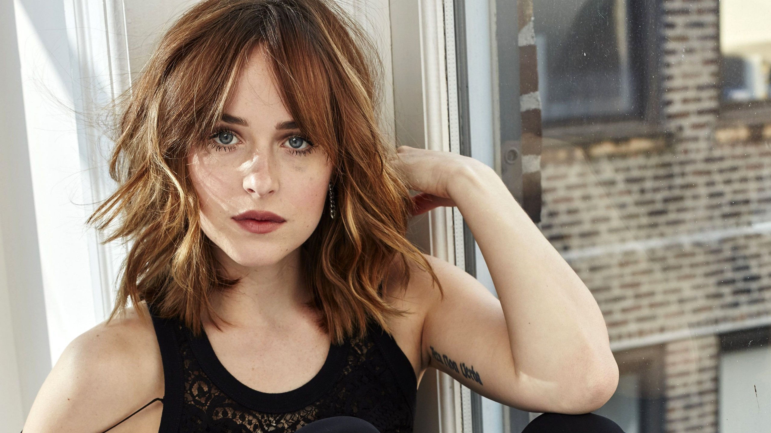 Dakota Johnson sitting by a window HD Wallpaper
