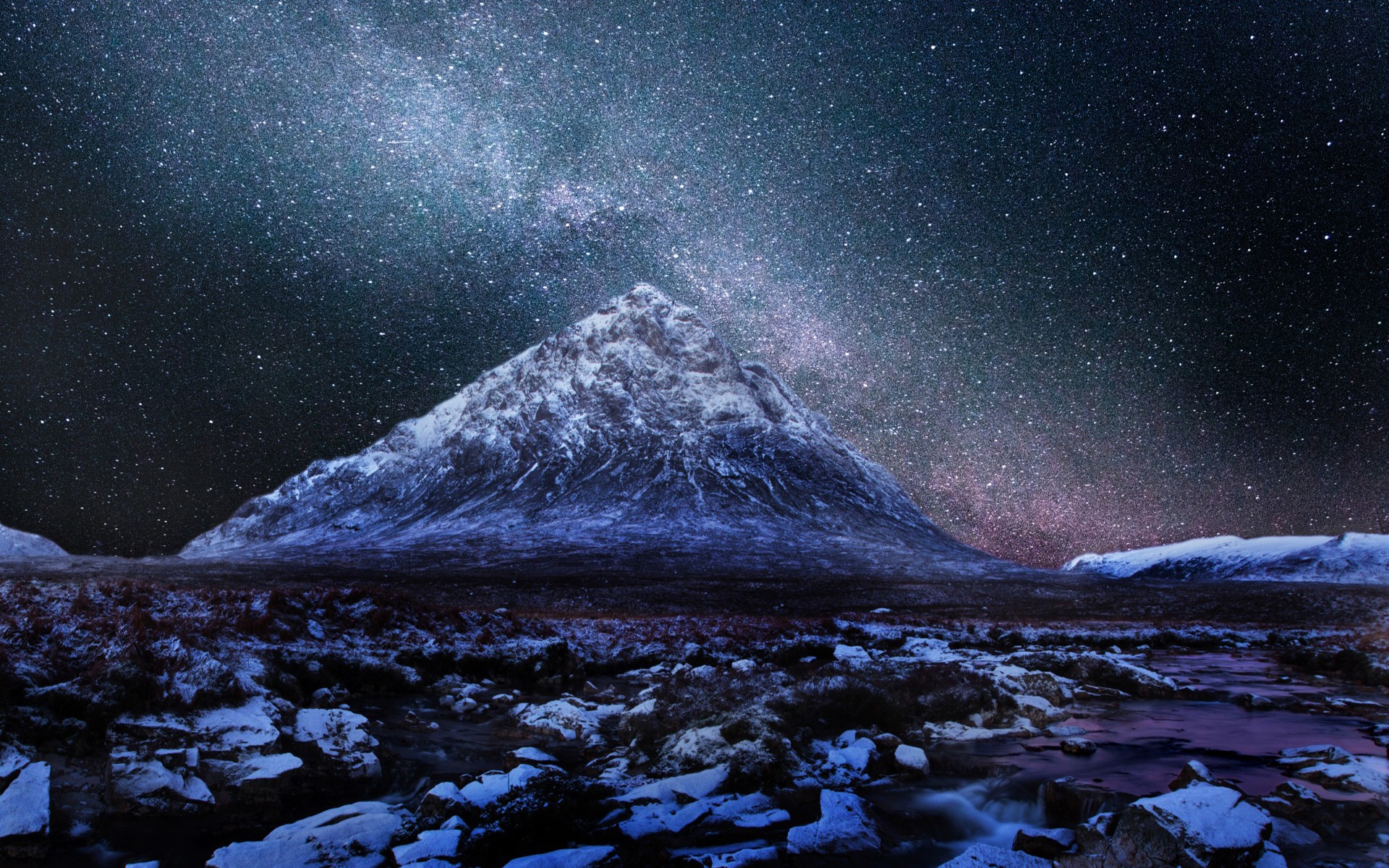 Snowy mountain under the Milky Way HD Wallpaper