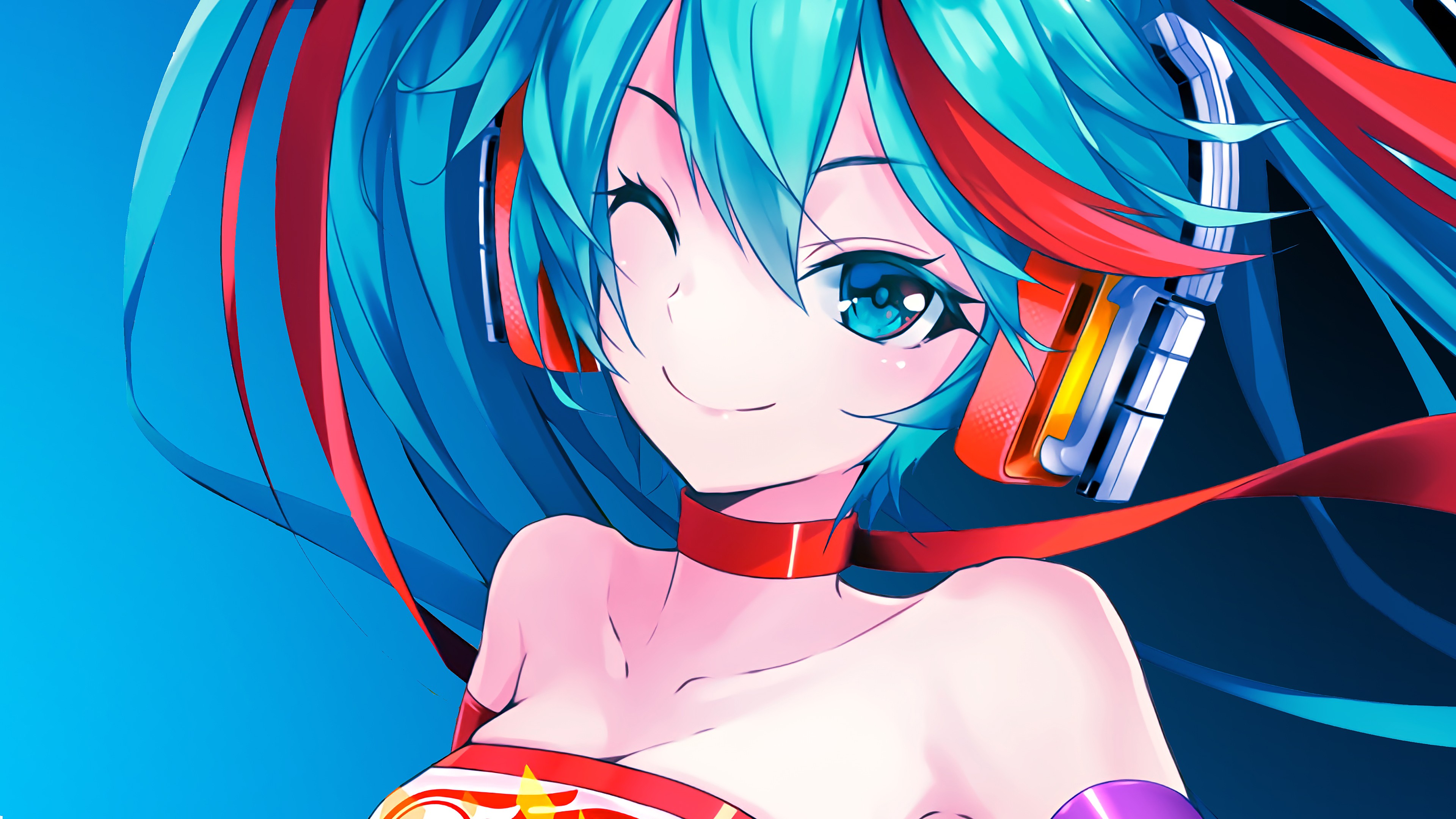 Hatsune Miku from Vocaloid with long hair HD Wallpaper