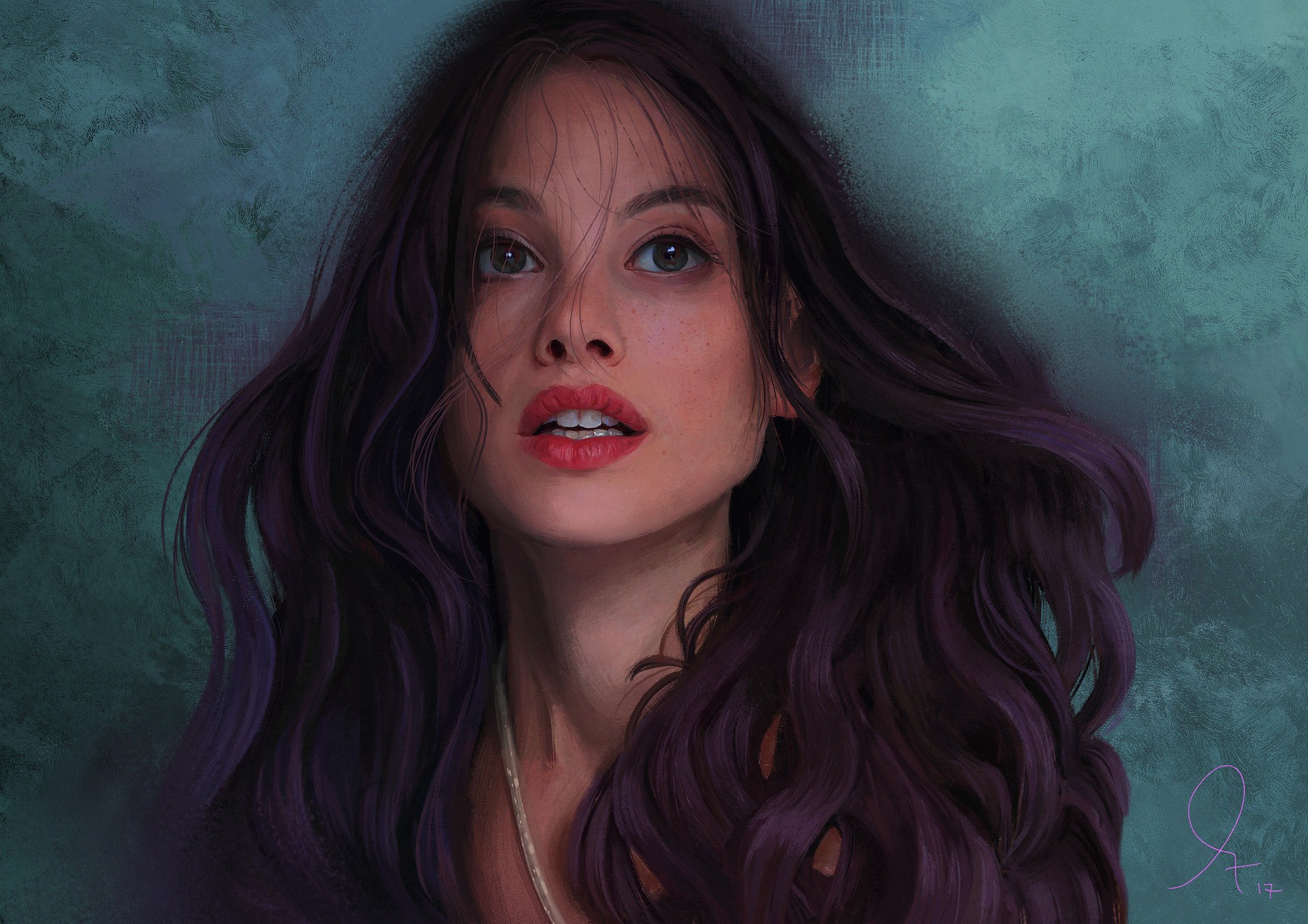 Digital painting of a woman with dark hair HD Wallpaper