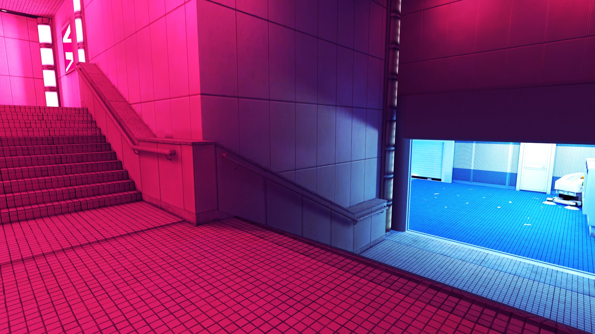 Mirrors Edge stairs building architecture red blue contrast HD Wallpaper