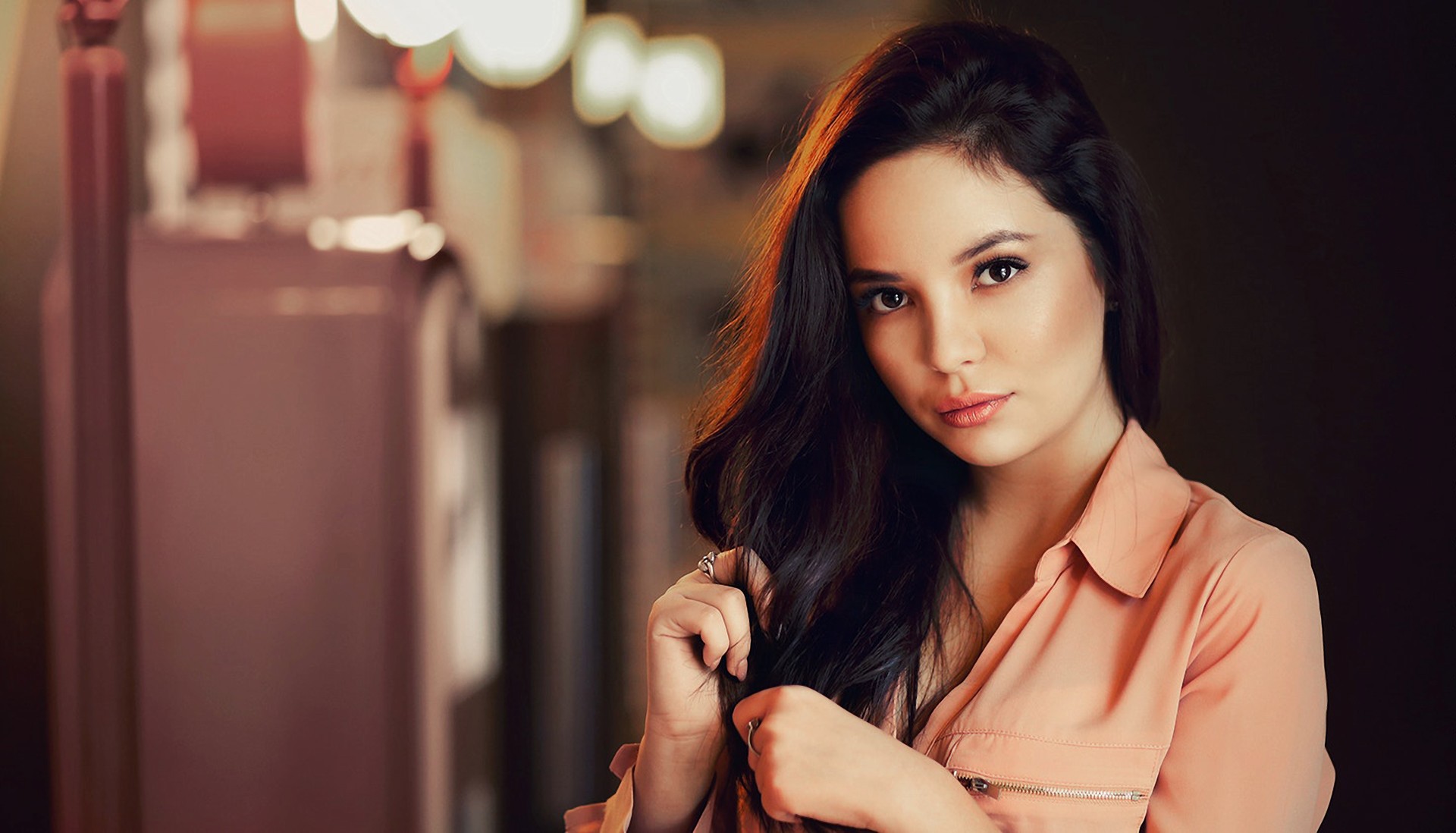 Portrait of a woman with dark hair HD Wallpaper