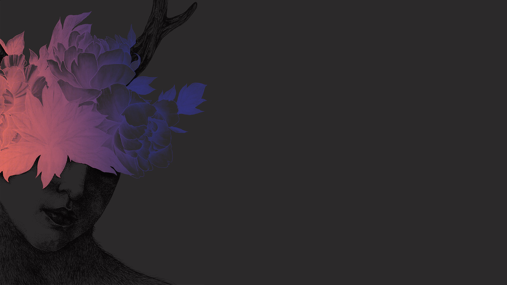 Woman with flowers and antlers HD Wallpaper