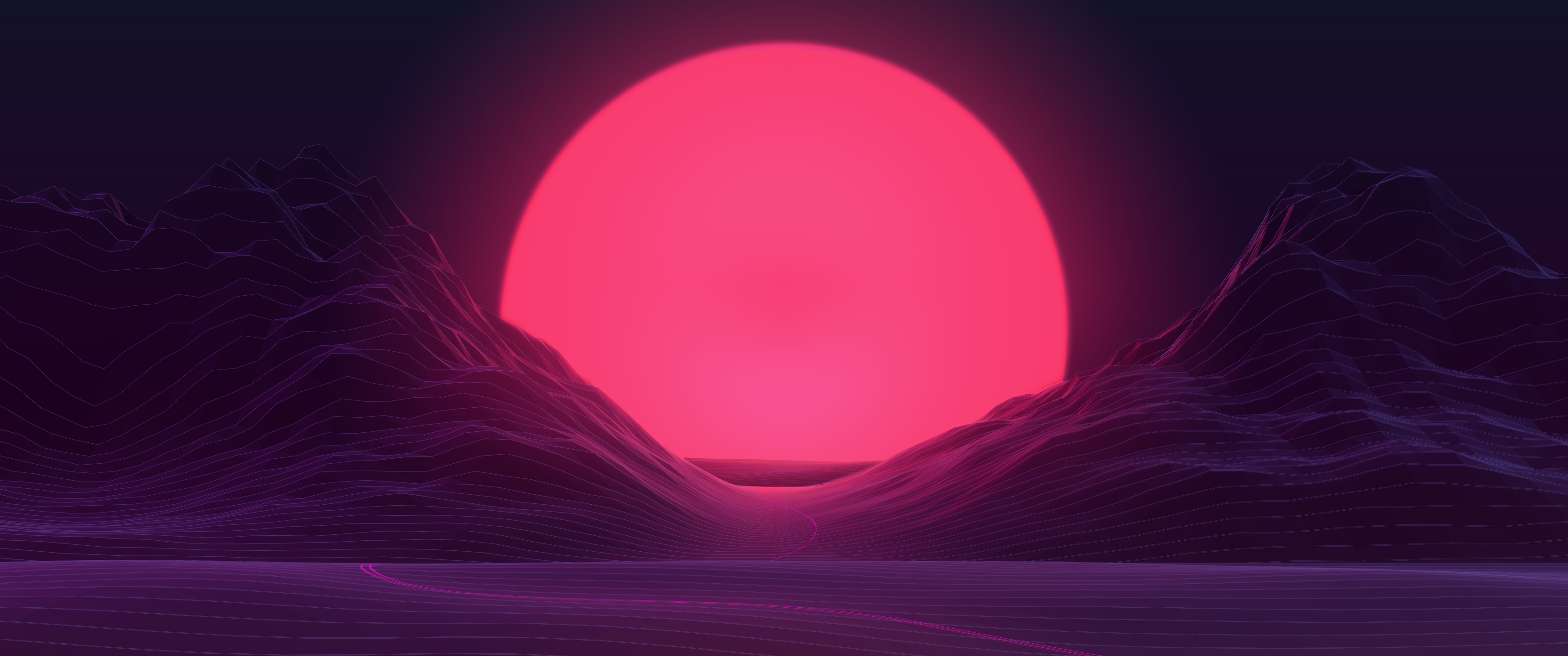 Neon mountains at sunset HD Wallpaper