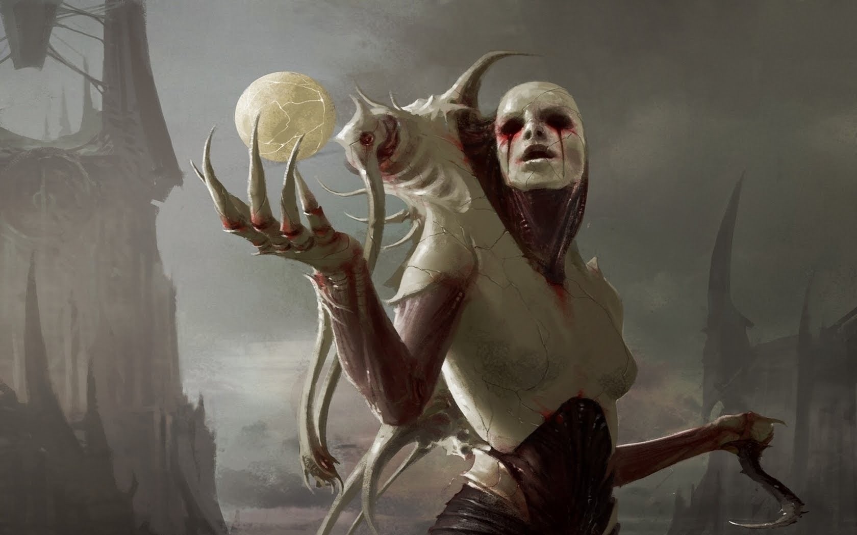 Horror creature holding a cracked orb from Magic: The Gathering HD Wallpaper