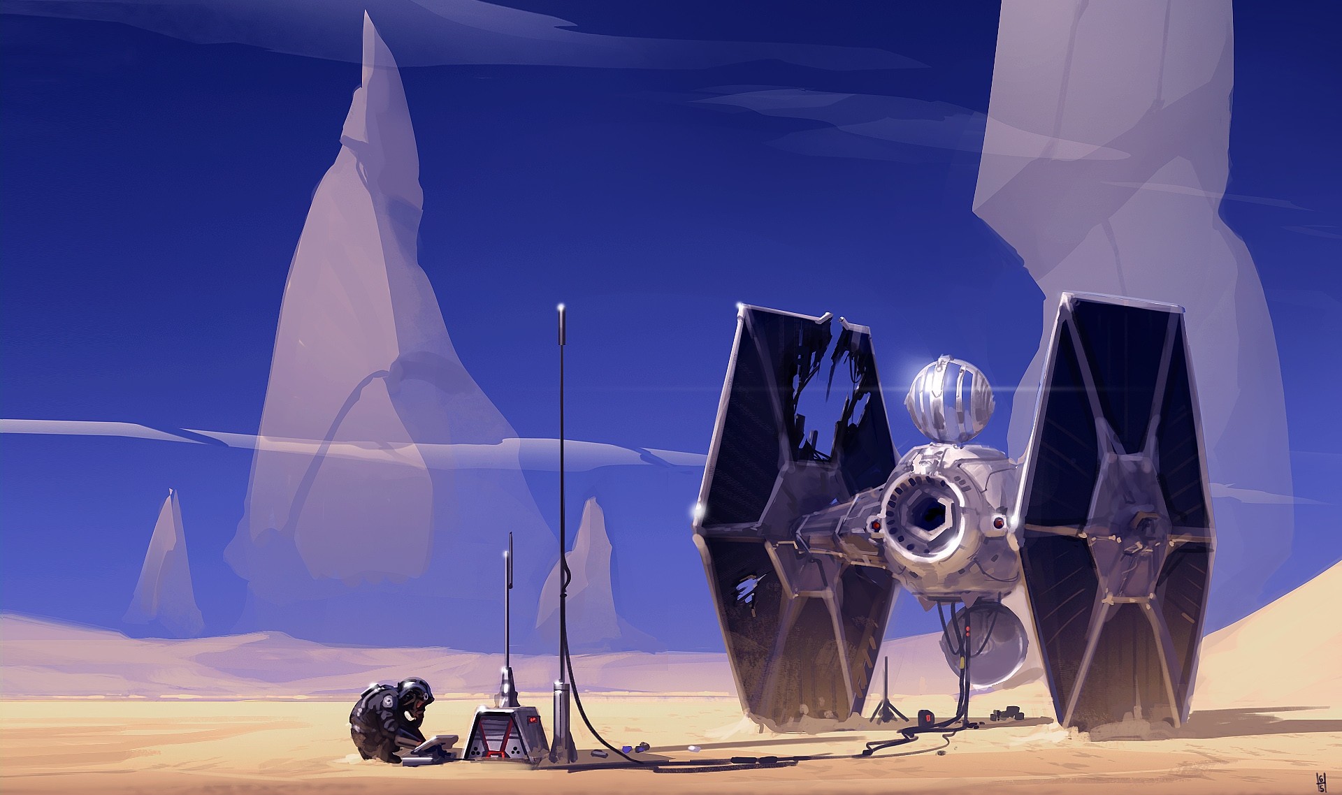 Star Wars TIE Fighter on a Desert Planet HD Wallpaper