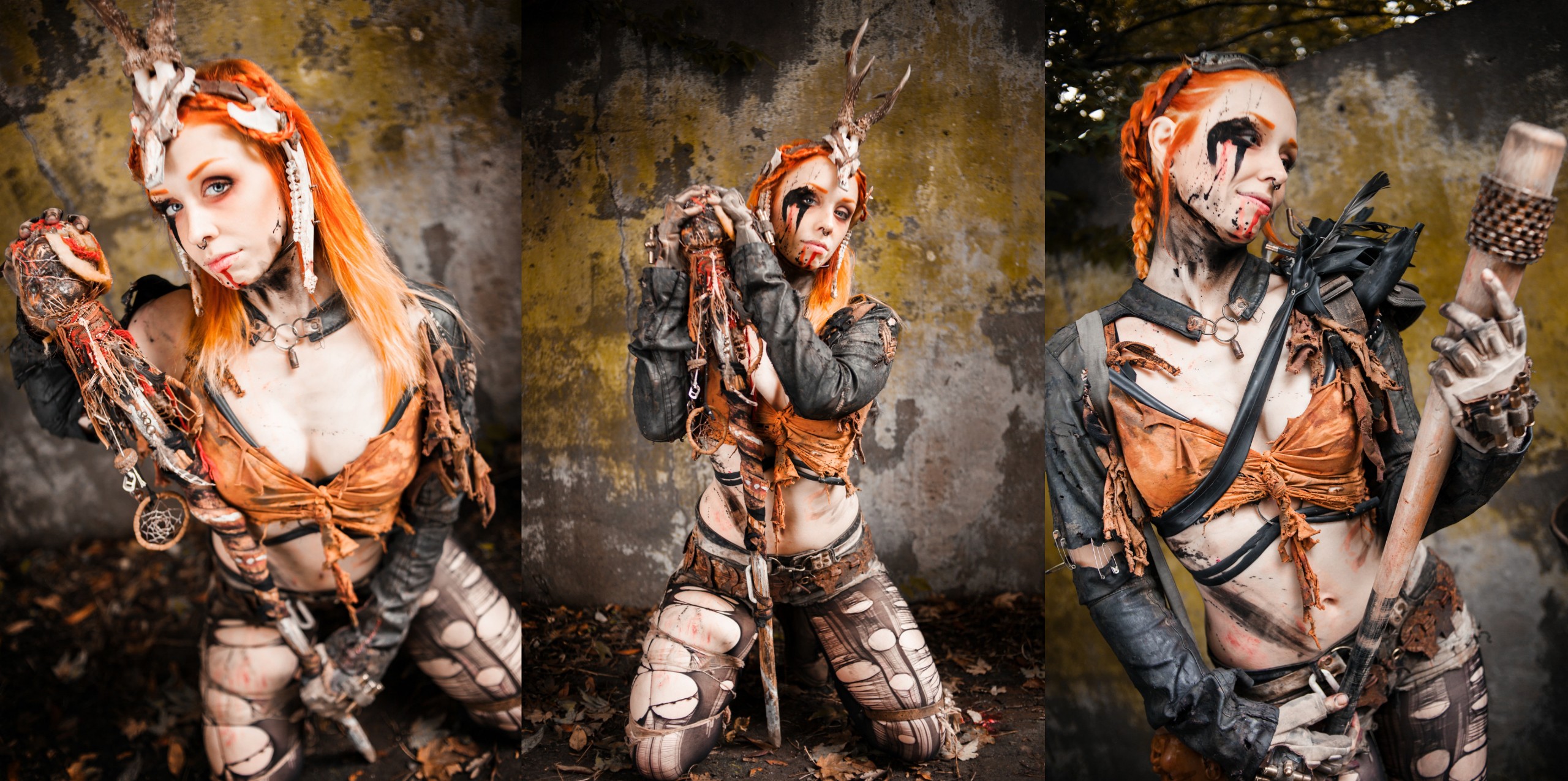 Redhead fantasy woman in post-apocalyptic attire HD Wallpaper